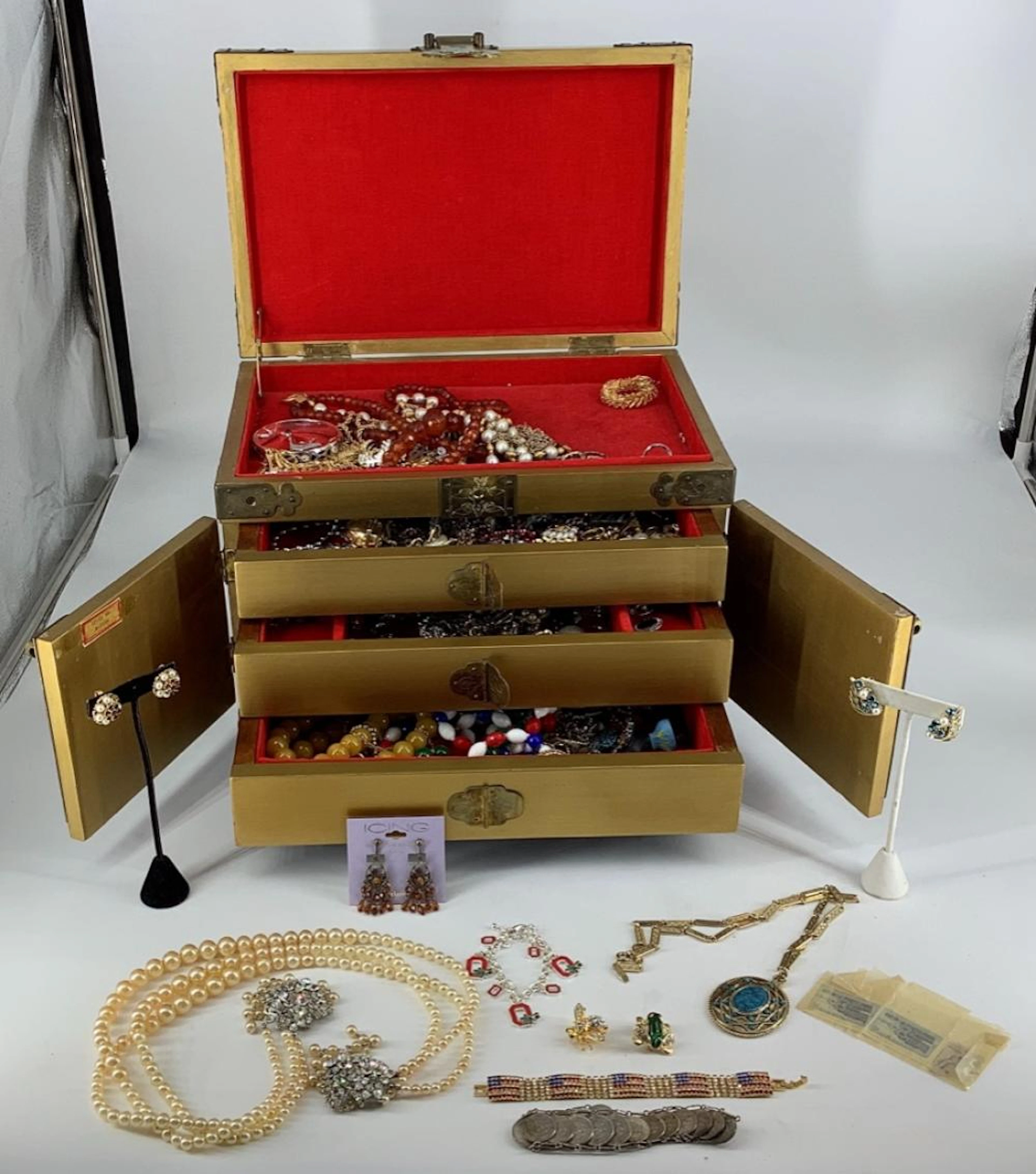 Asian Jewelry Box with Contents