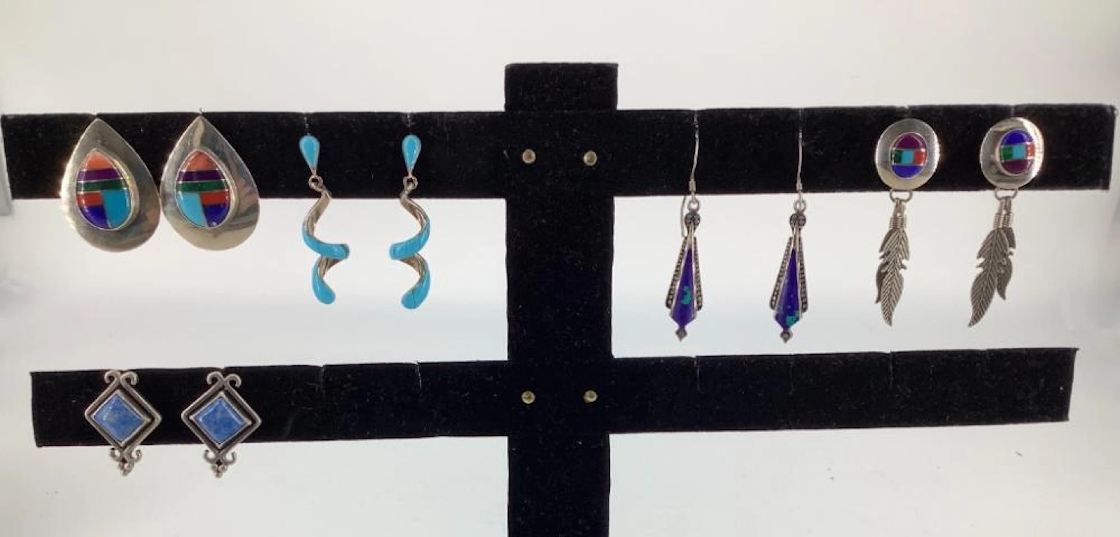 Five Pair of Sterling and Stone Earrings