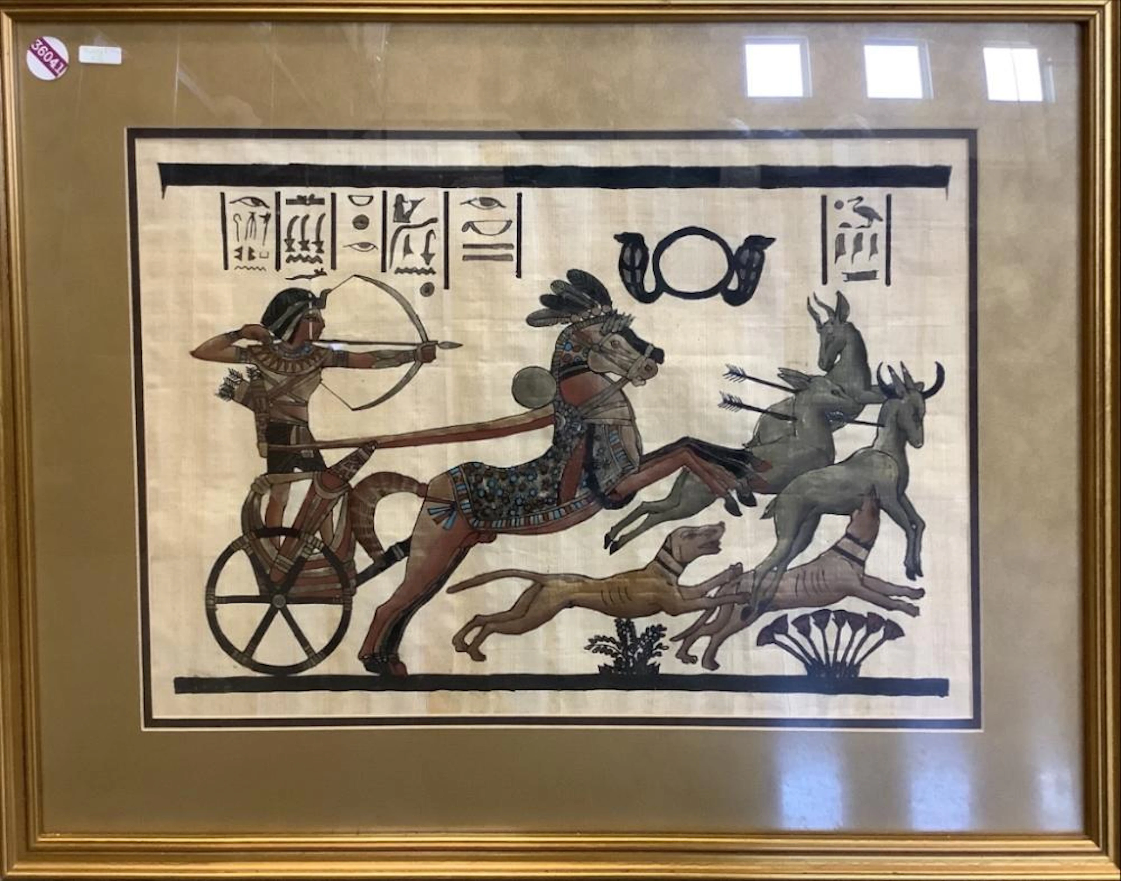 Egyptian framed artwork, 27 1/2? x 21 '