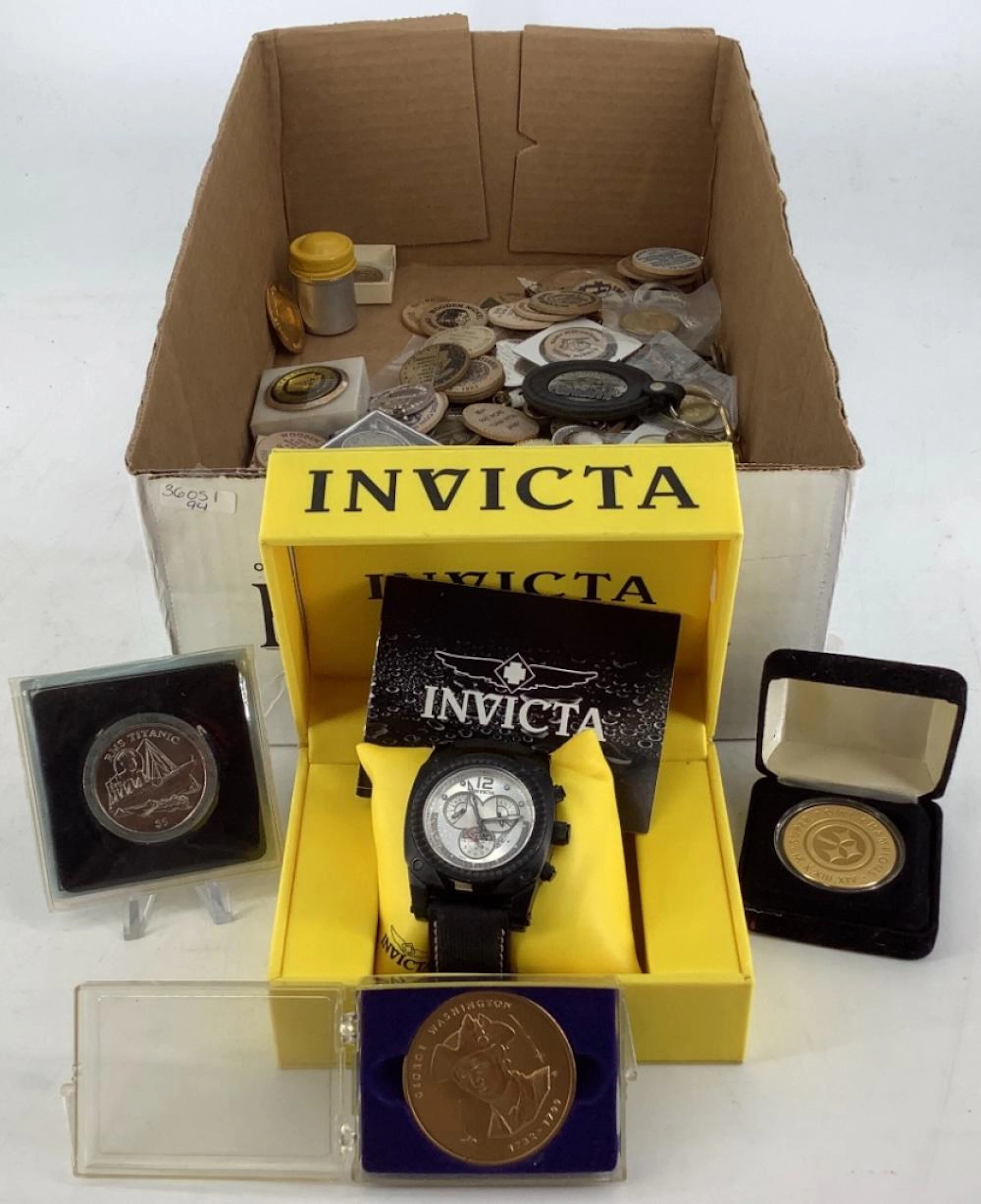 Box Lot Of Miscellaneous Tokens & Wooden Nickels
