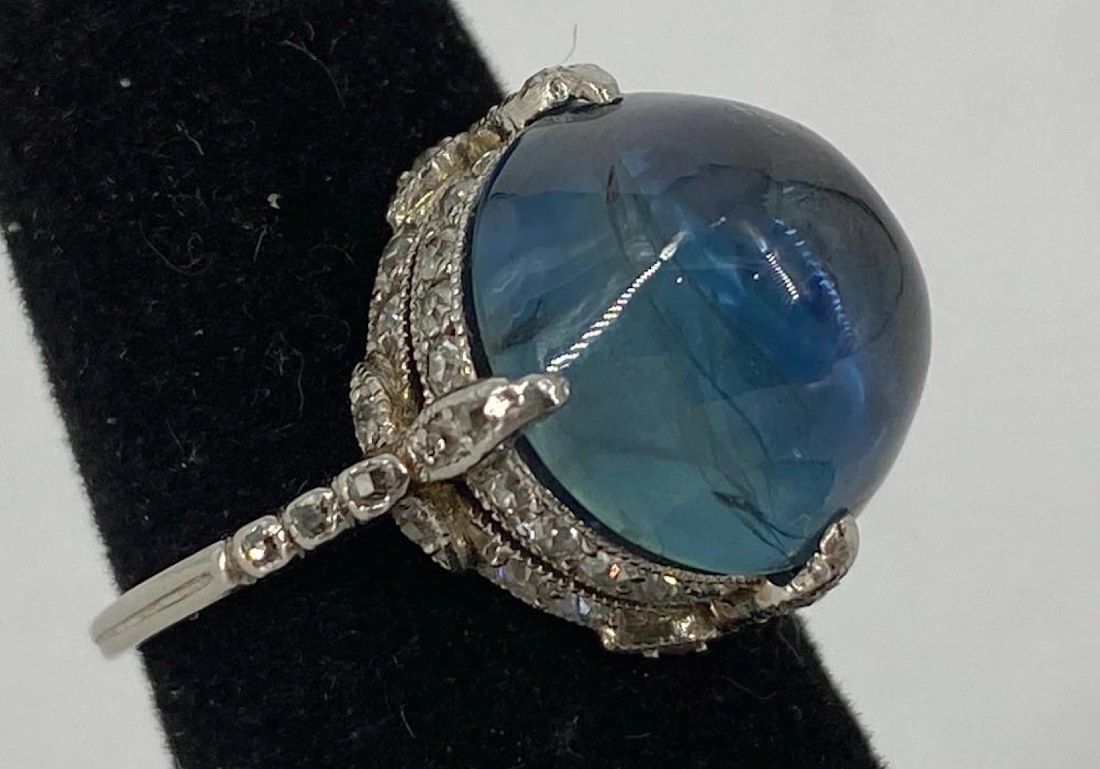 Georges Fouquet Platinum Ring (W/M) with Domed Blue...