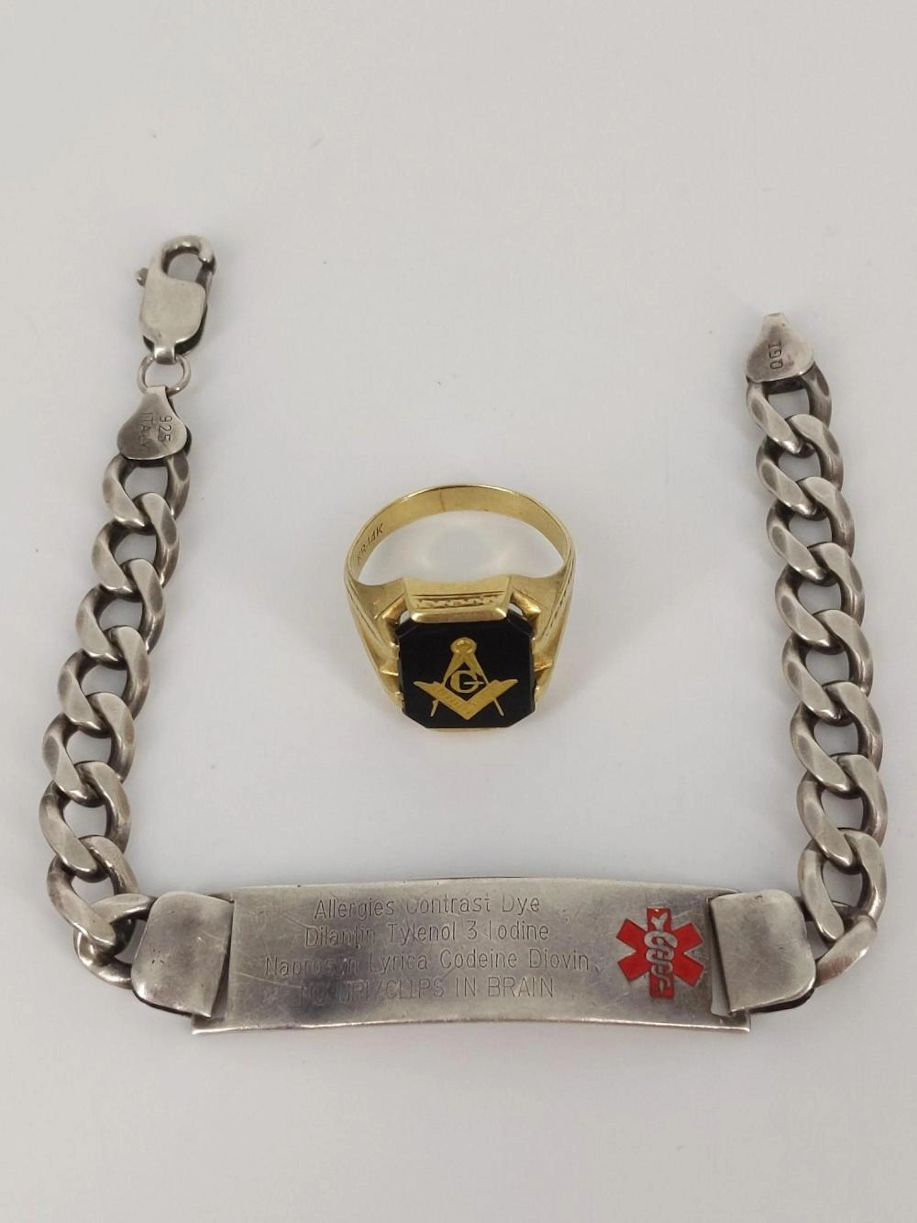 Medical Bracelet and Masonic Ring