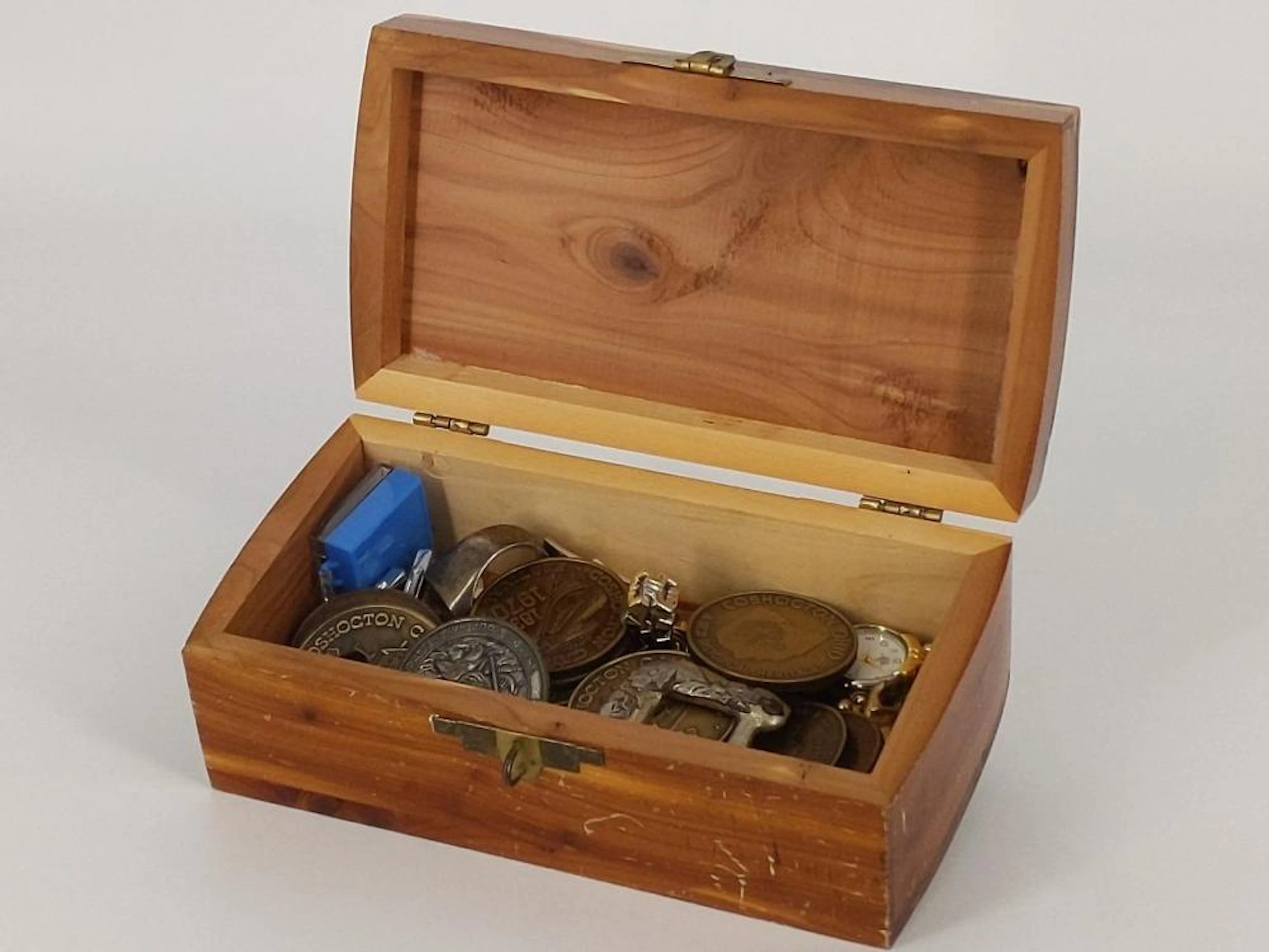 Wood jewelry box with contents