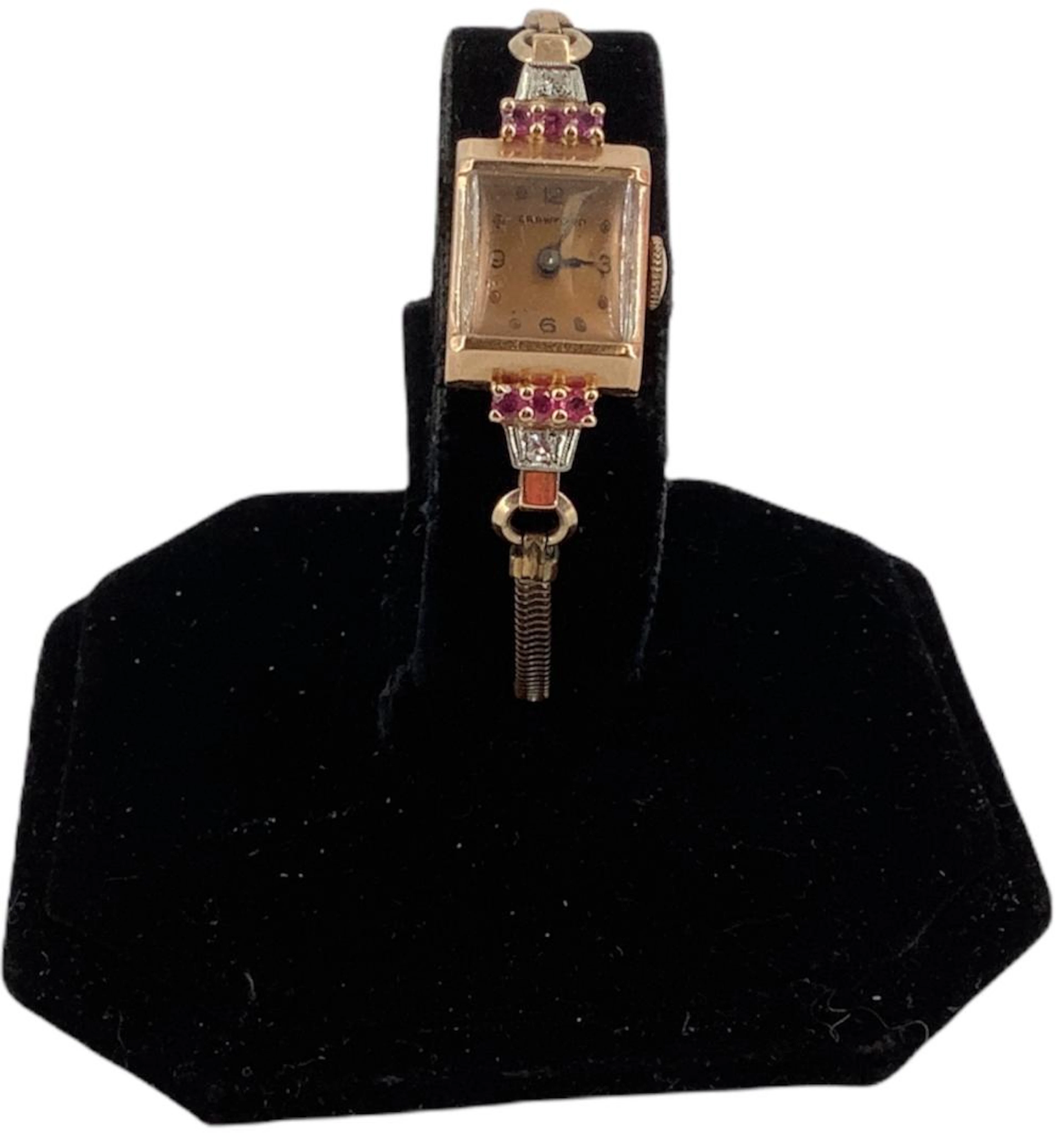 Vintage Rose Gold (Pink) Watch With Pink Sapphires...