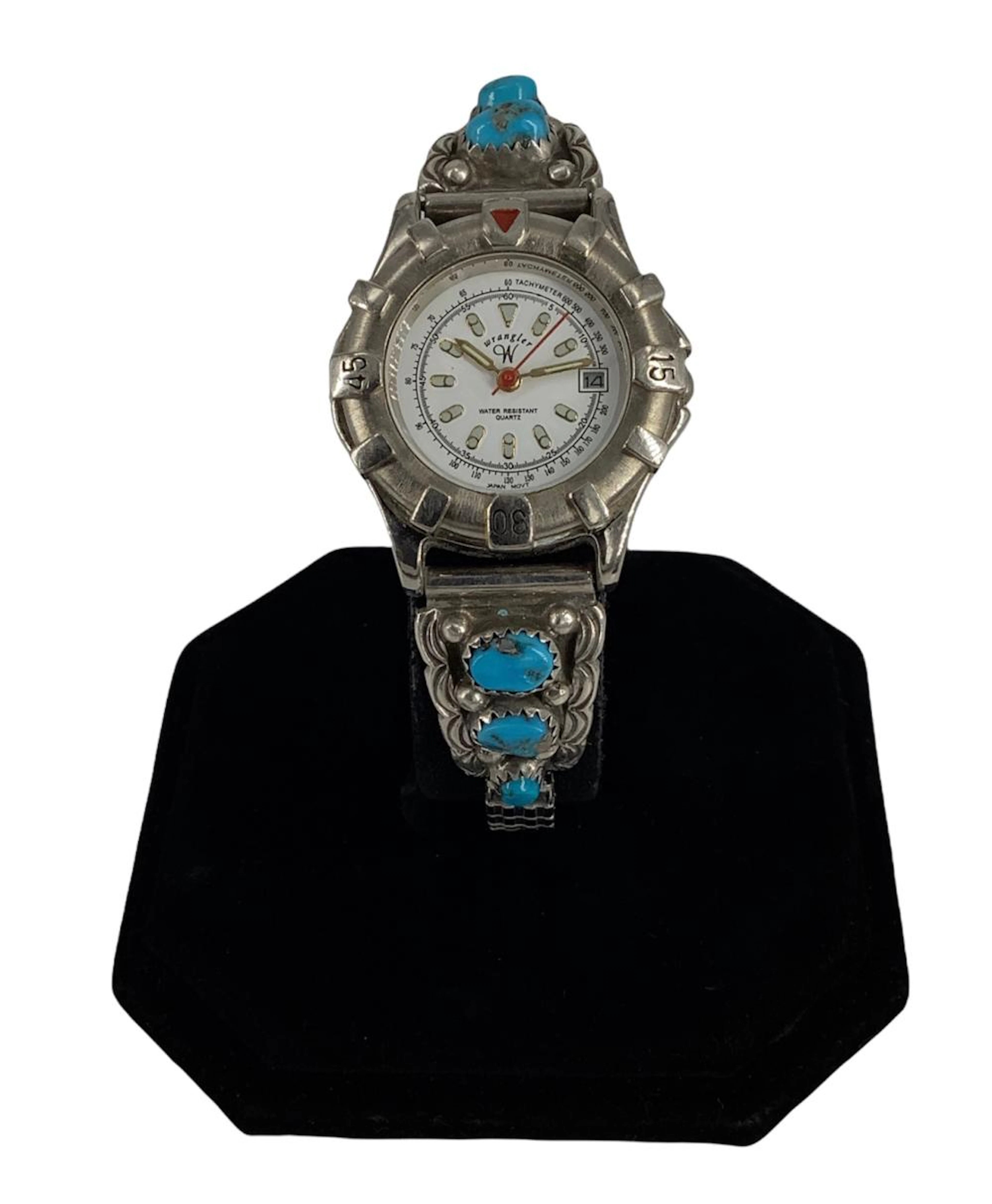 Silver Tone Watch With A Sterling Silver& Turquoise Band