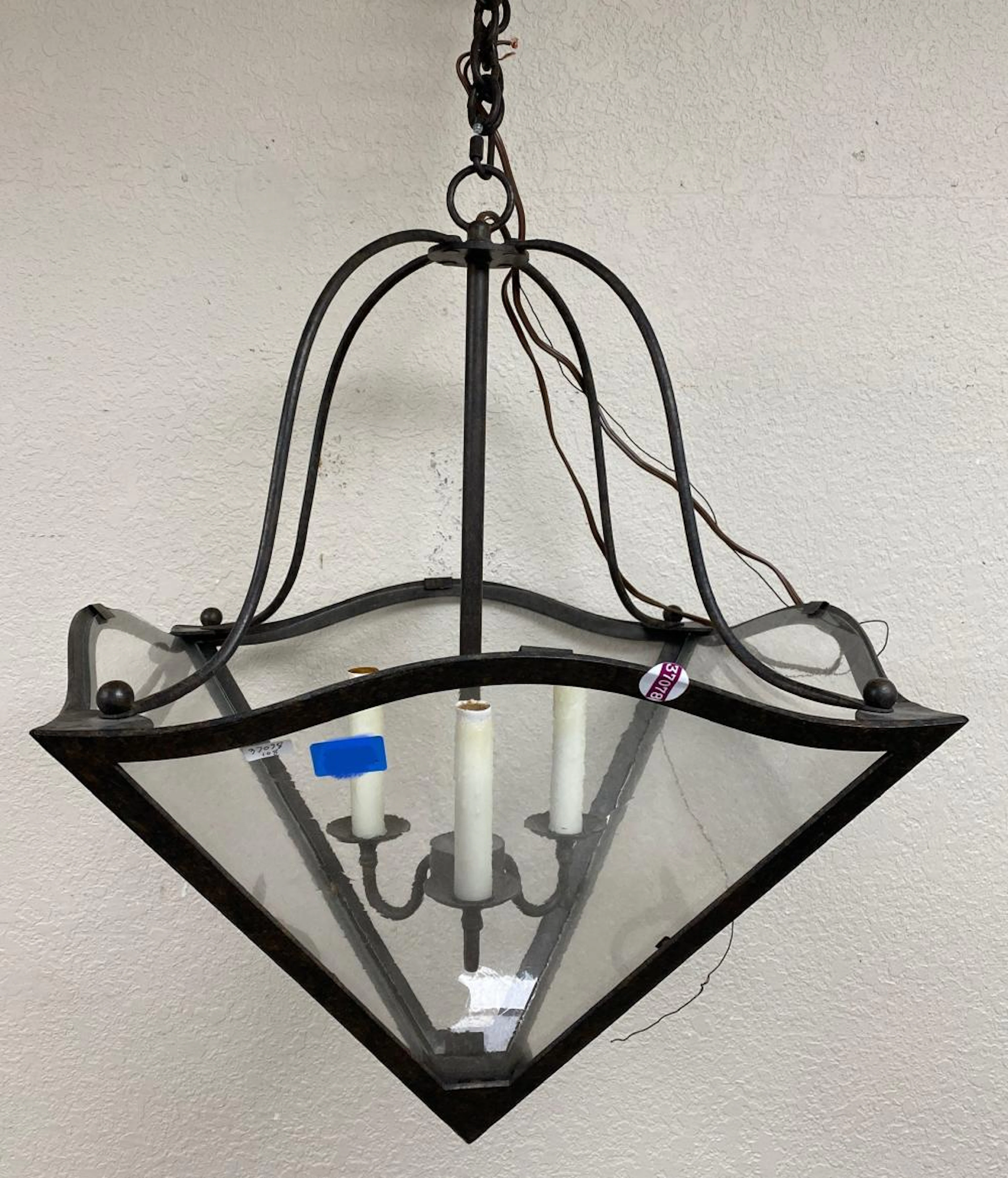 Three light wrought iron chandelier, 21? wide