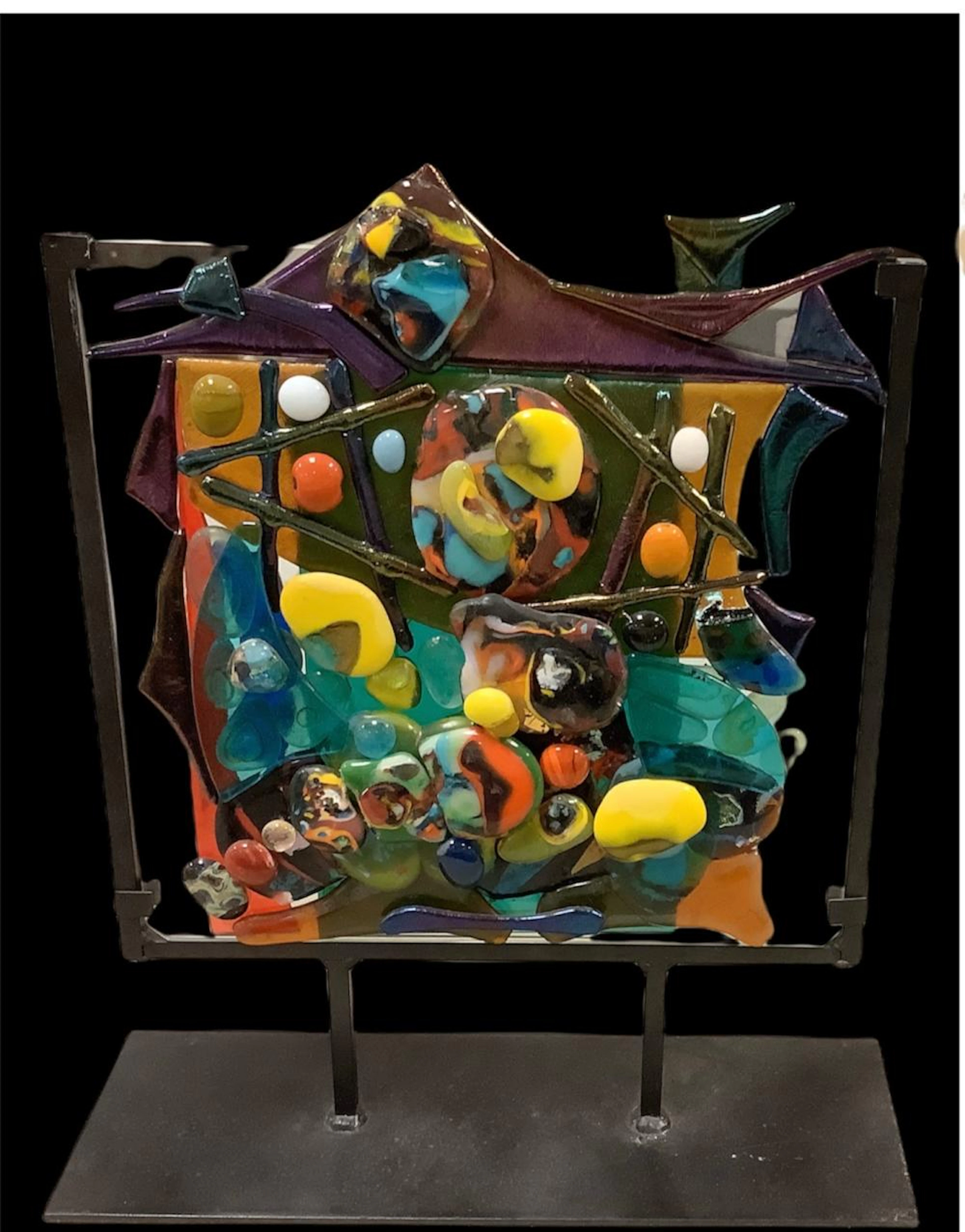 Fused Glass Art Piece On Metal Stand