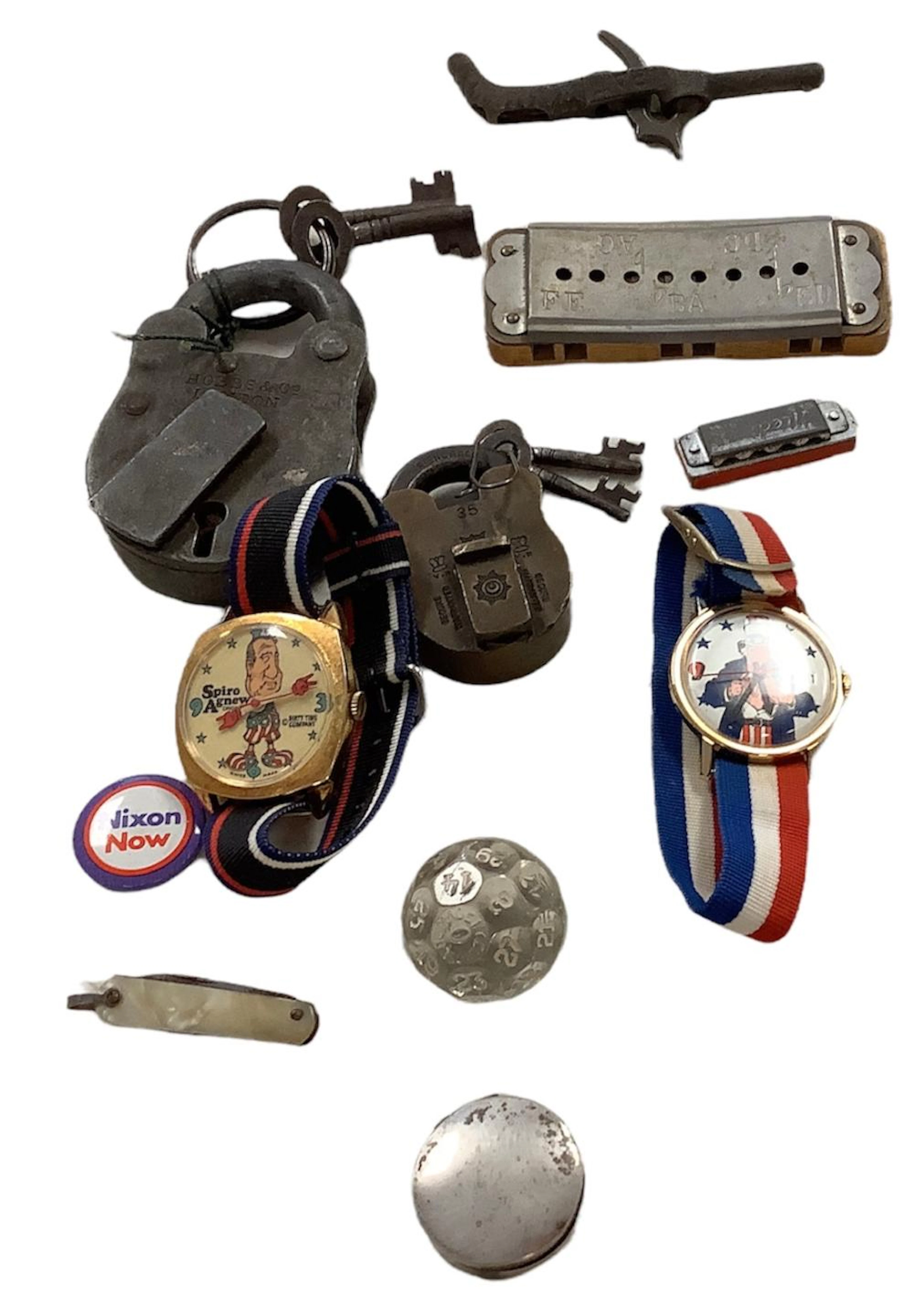 Misc lot includes old metal locks w/keys