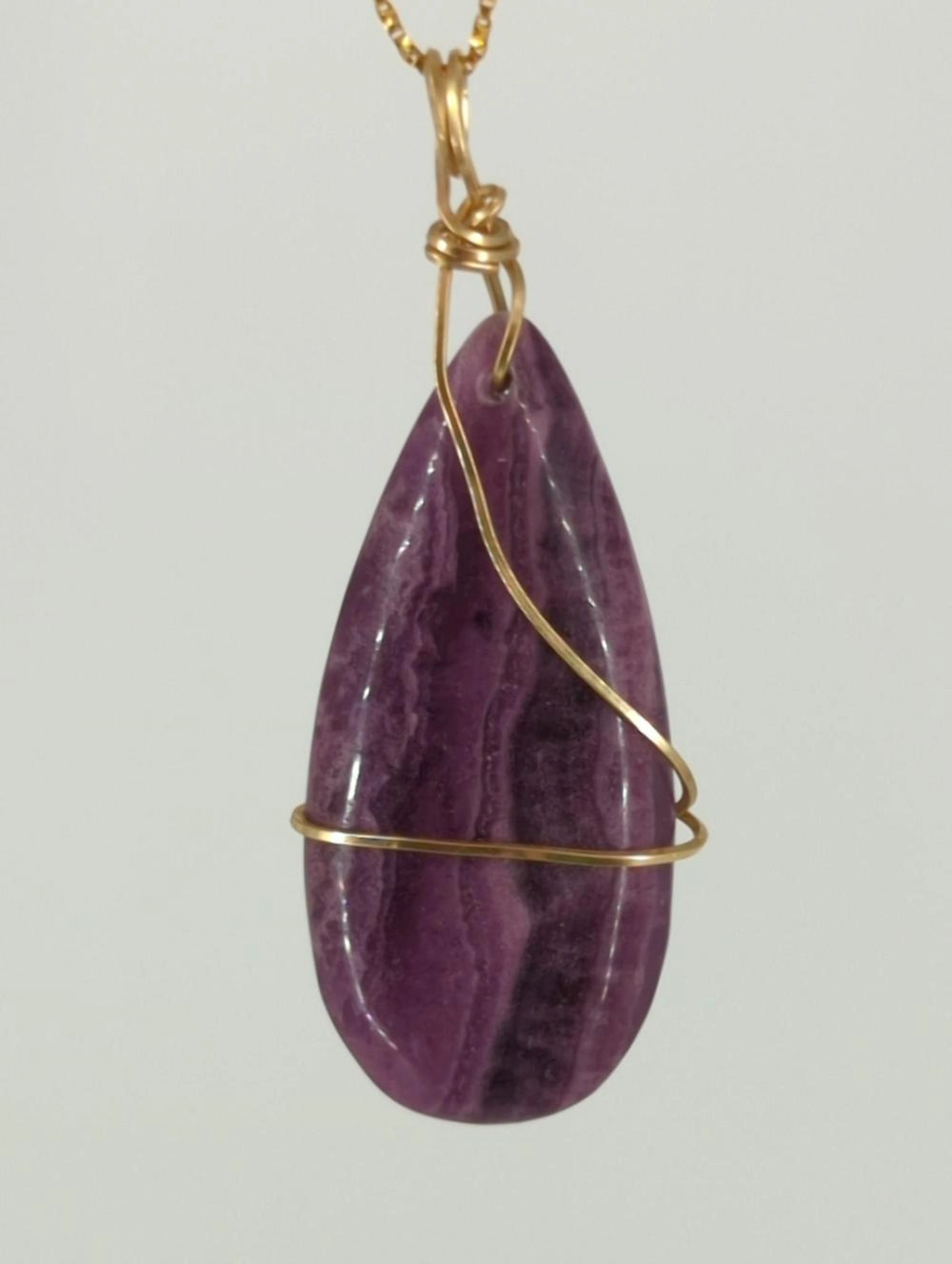 Gold Necklace with Gold-Wrapped Sugilite Pendant & Earrings