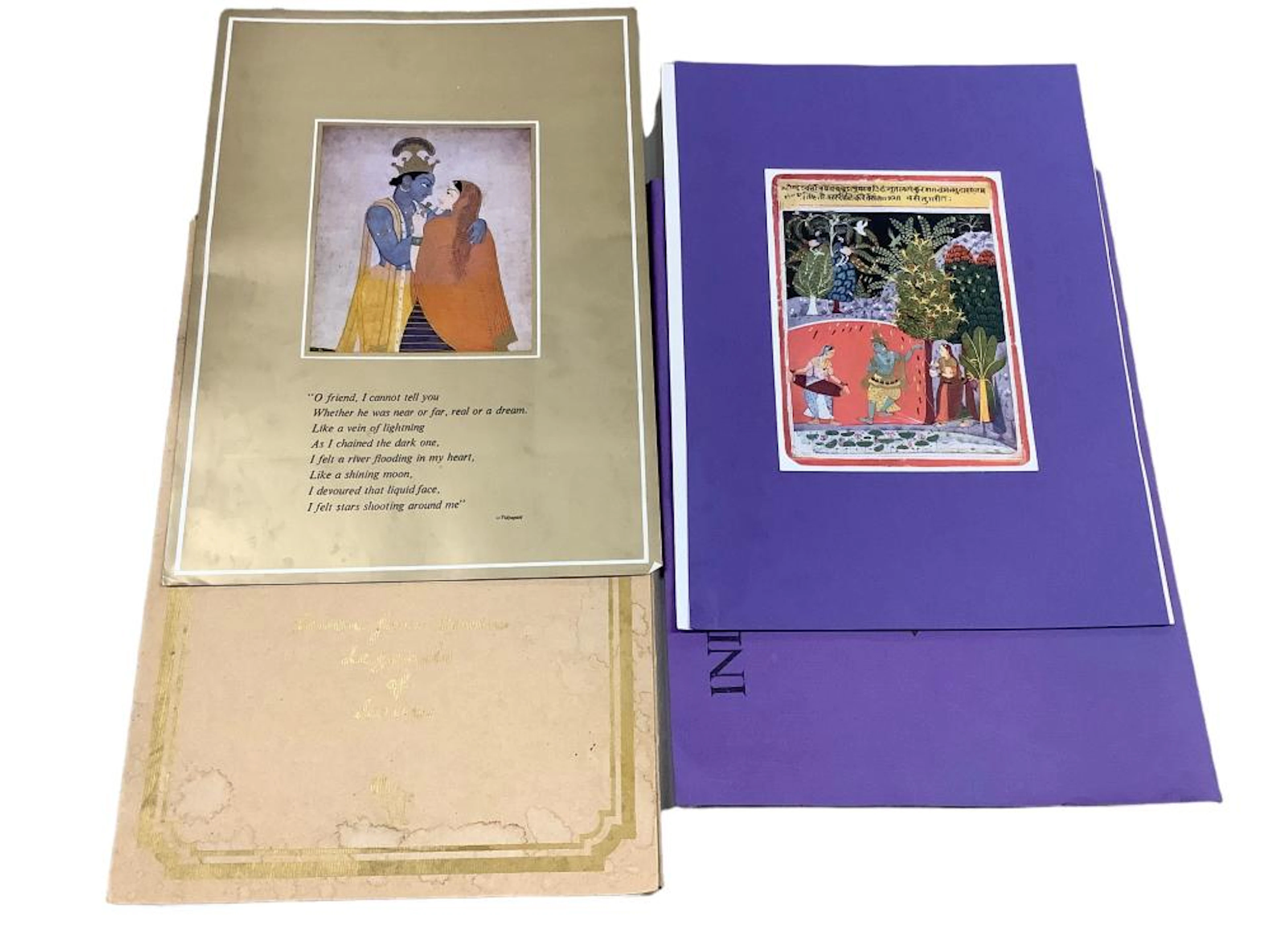 Lot including 2 books, 2 collections of India prints and an Asian art scroll.
