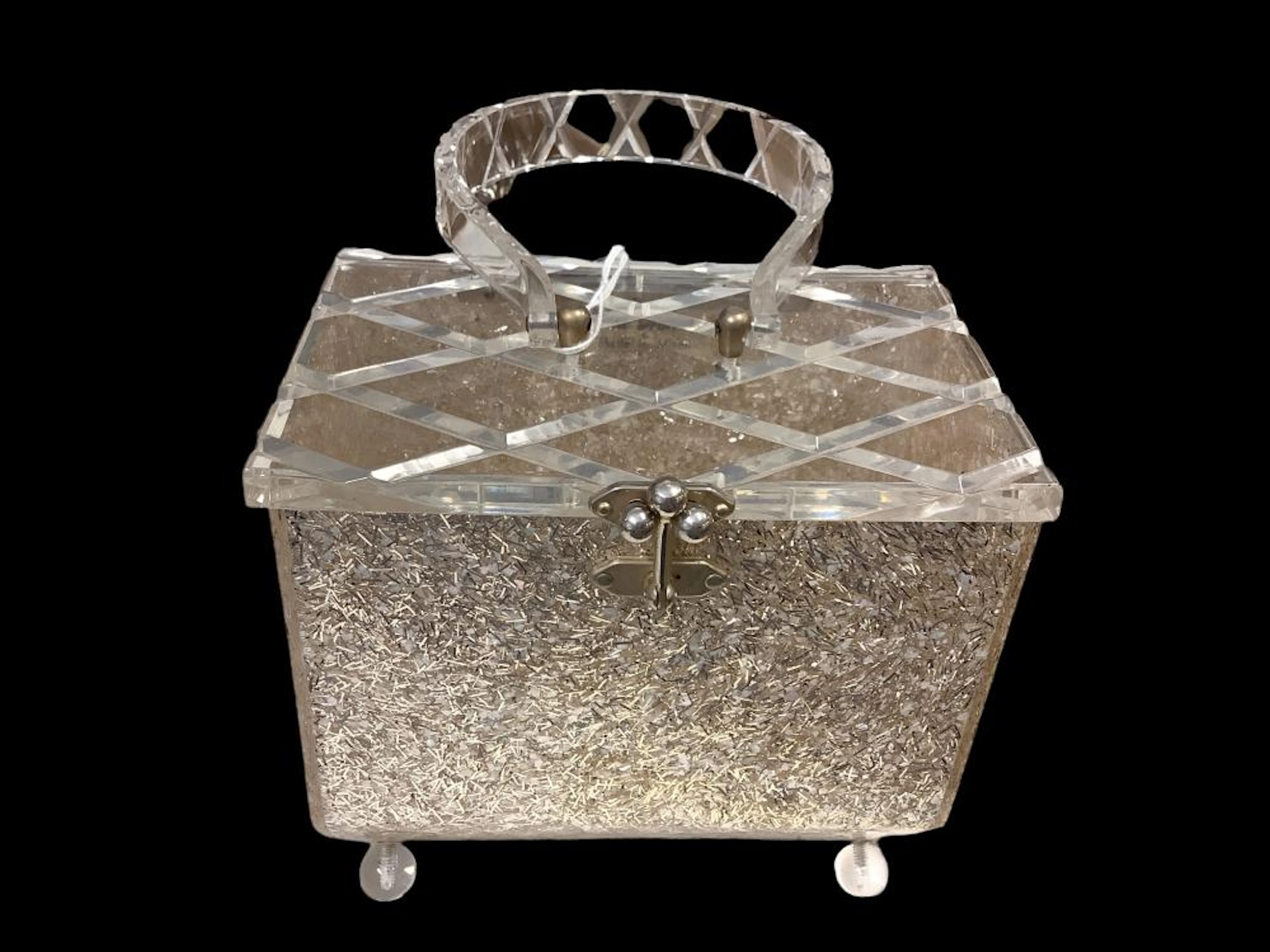 Vintage Sparkly gold confetti hinged lucite evening...