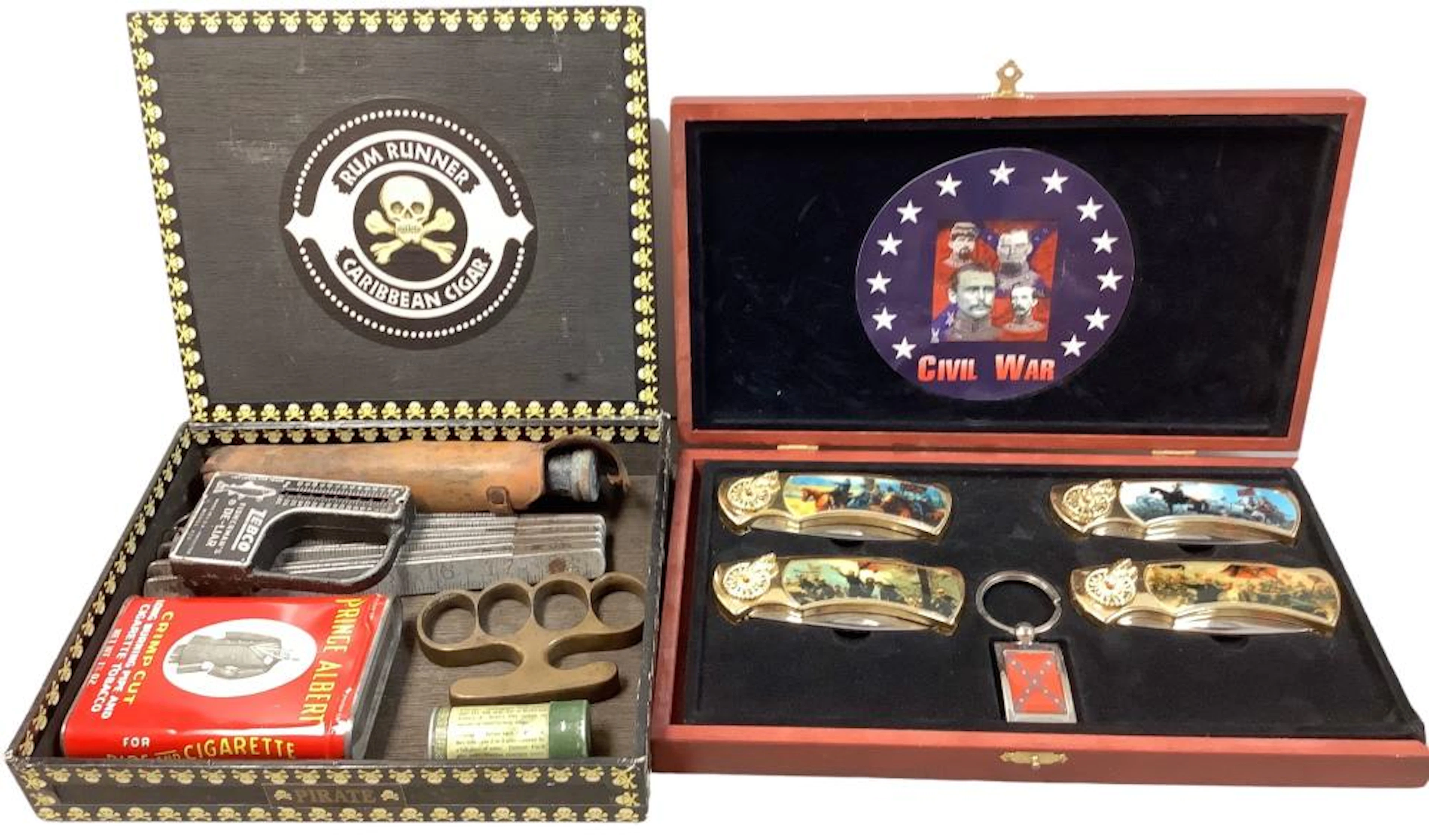 Rum Runner Cigar box filled with brass knuckles
