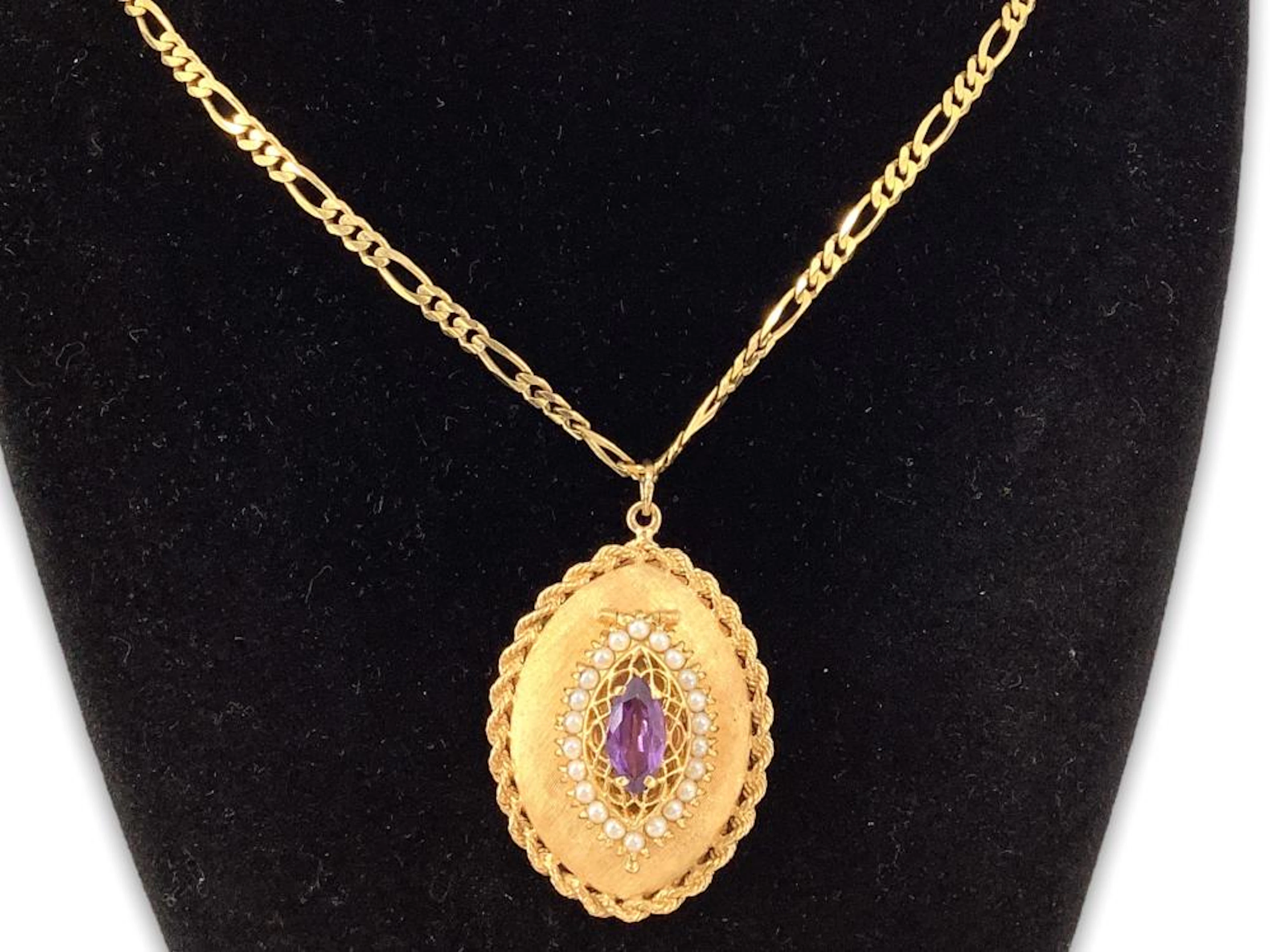 14kt Yellow Gold Necklace and Pendant with Alexandrite and Pearl Pendant