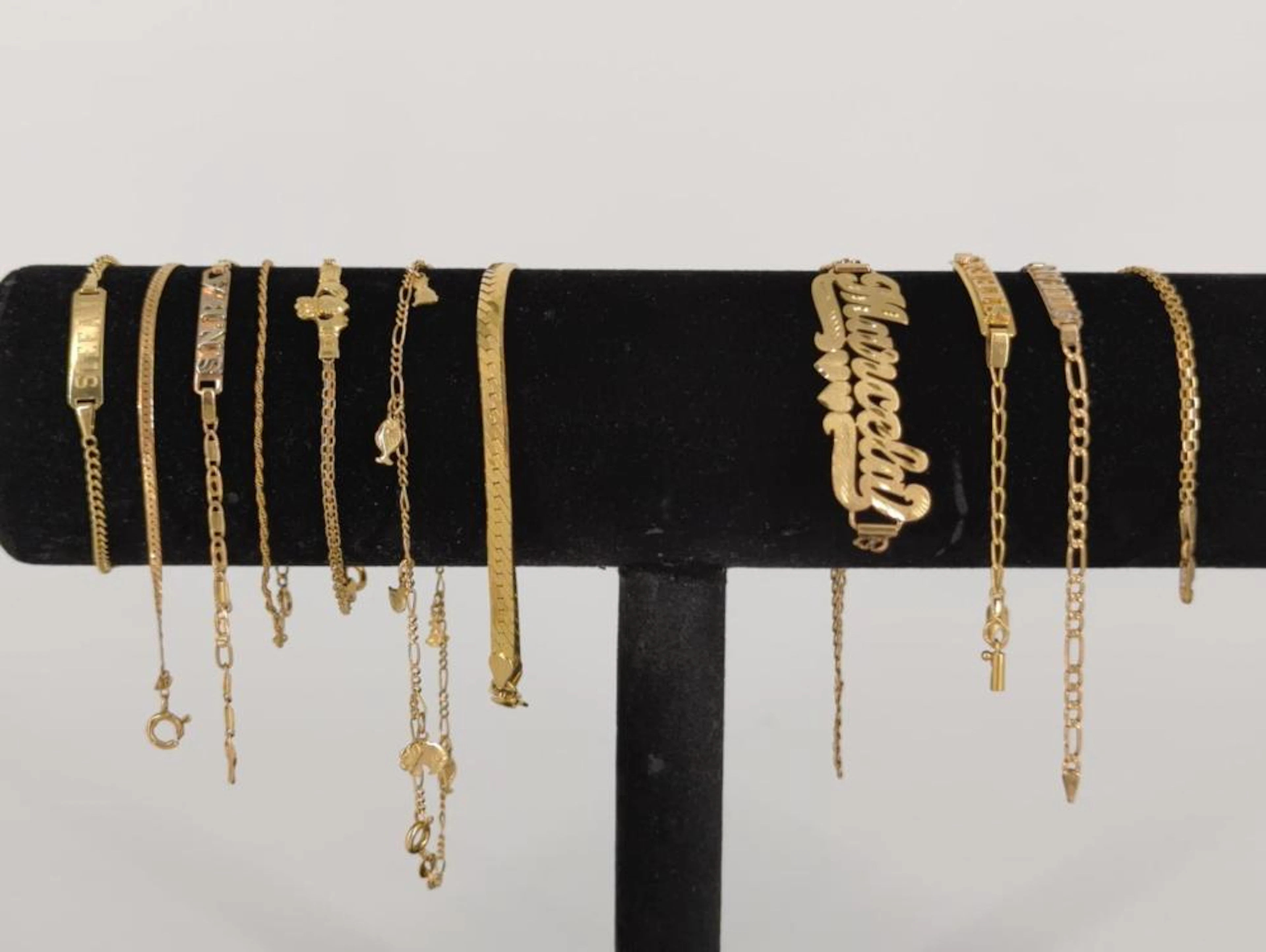 10 Gold Bracelets + Child Size Gold Necklace