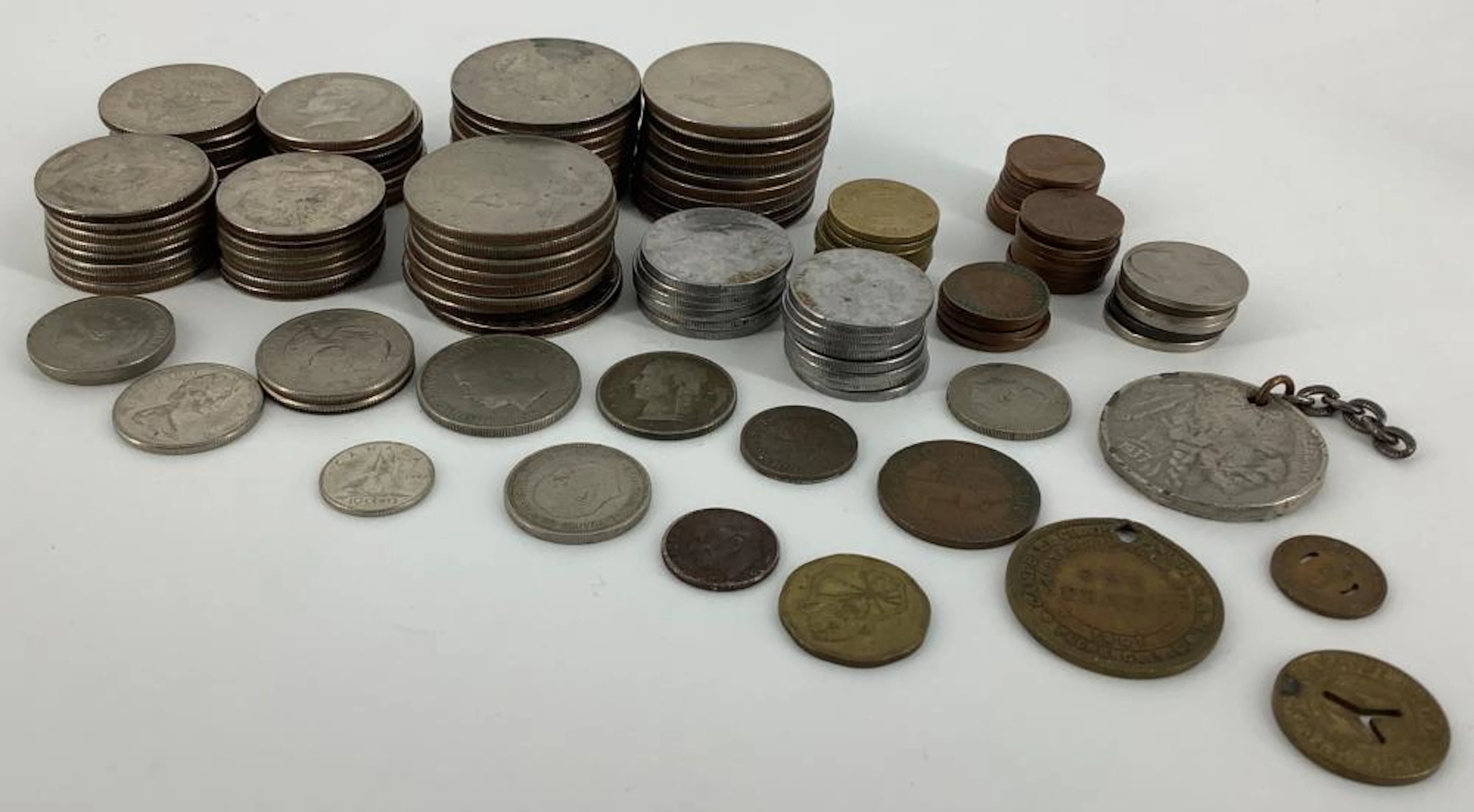 U.S. and Foreign Coins + Tokens and Necklace with Pendant