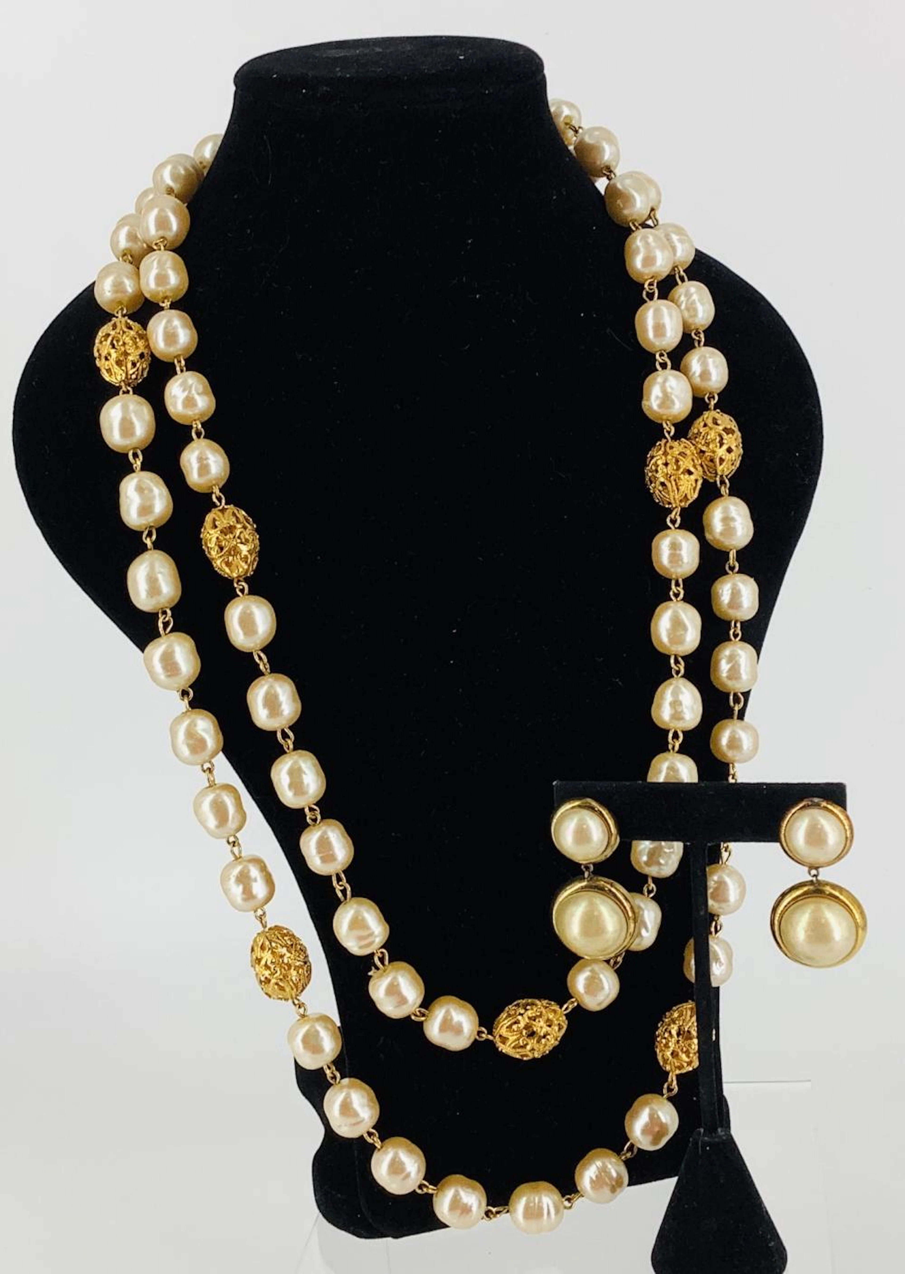 One pair of Majorica Pearl Dangle Earrings & A Faux Pearl Necklace From St. Joh