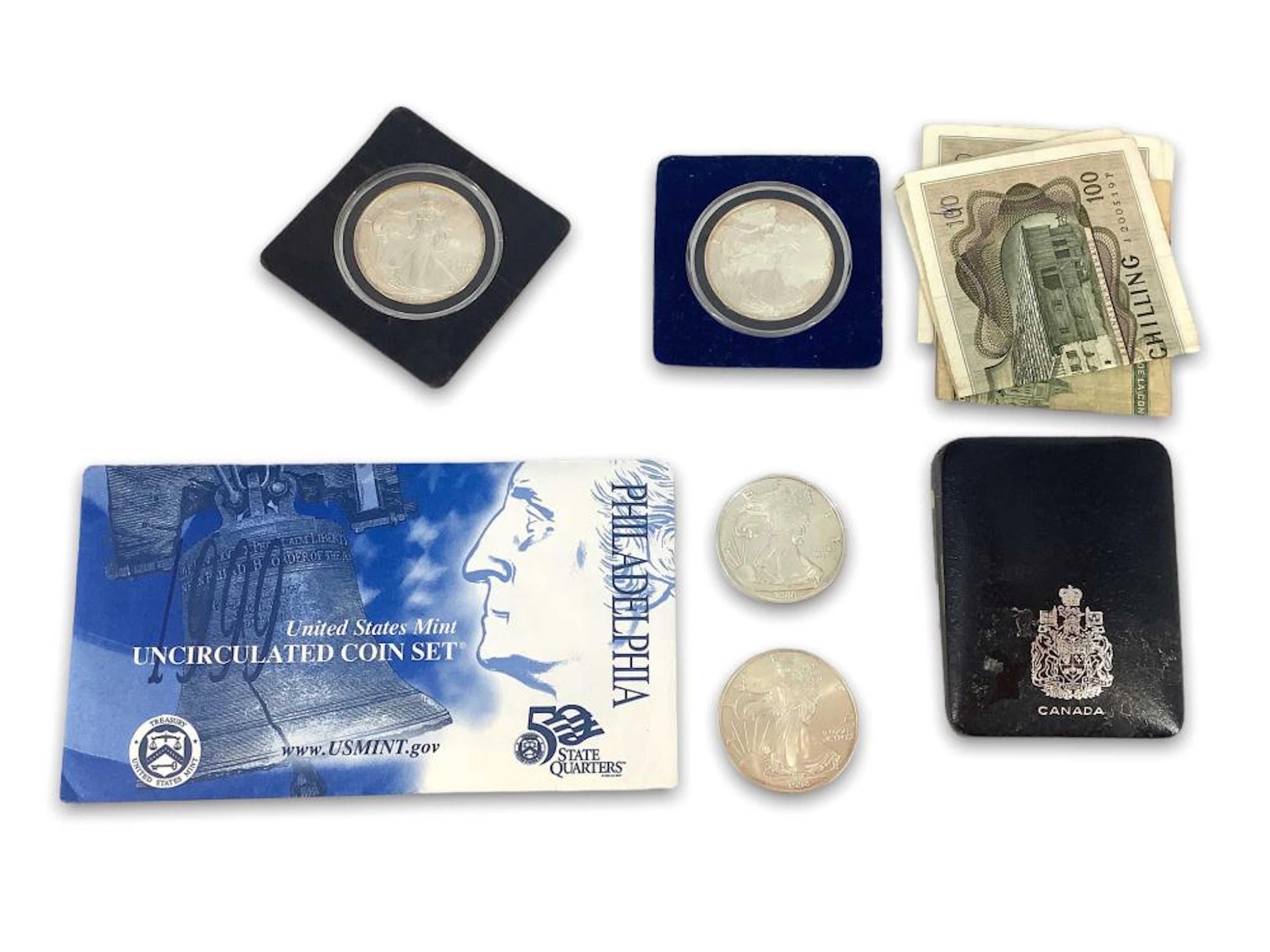 Assorted U.S. + Foreign Coins & Currency