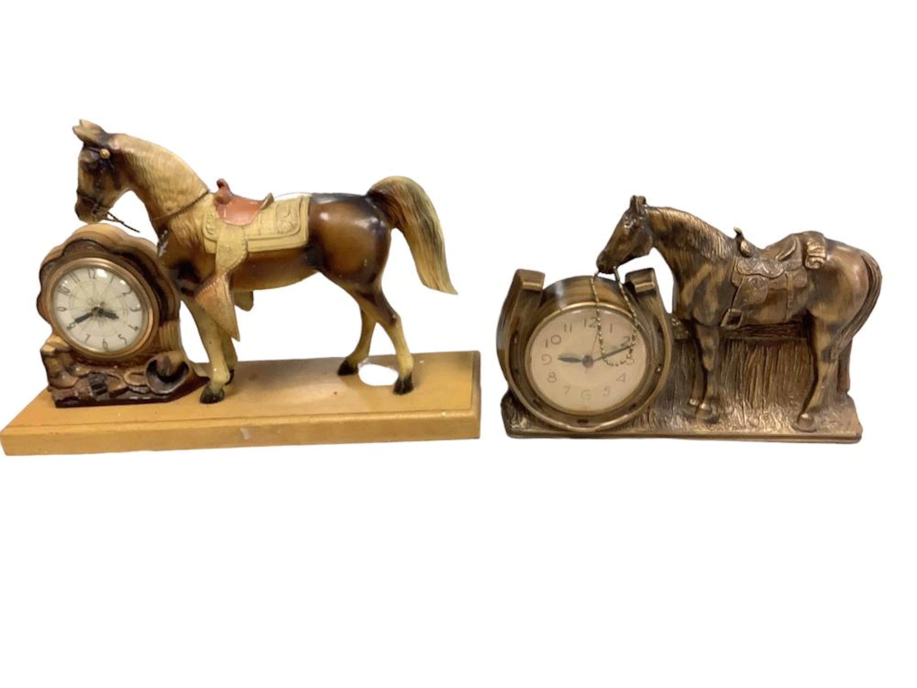 Vintage electric horse clocks. 11? x 17? and 9? x12?. No in working condition.