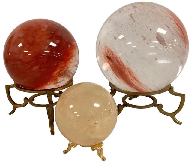 Lot of 3 crystal balls w/ pedestals.