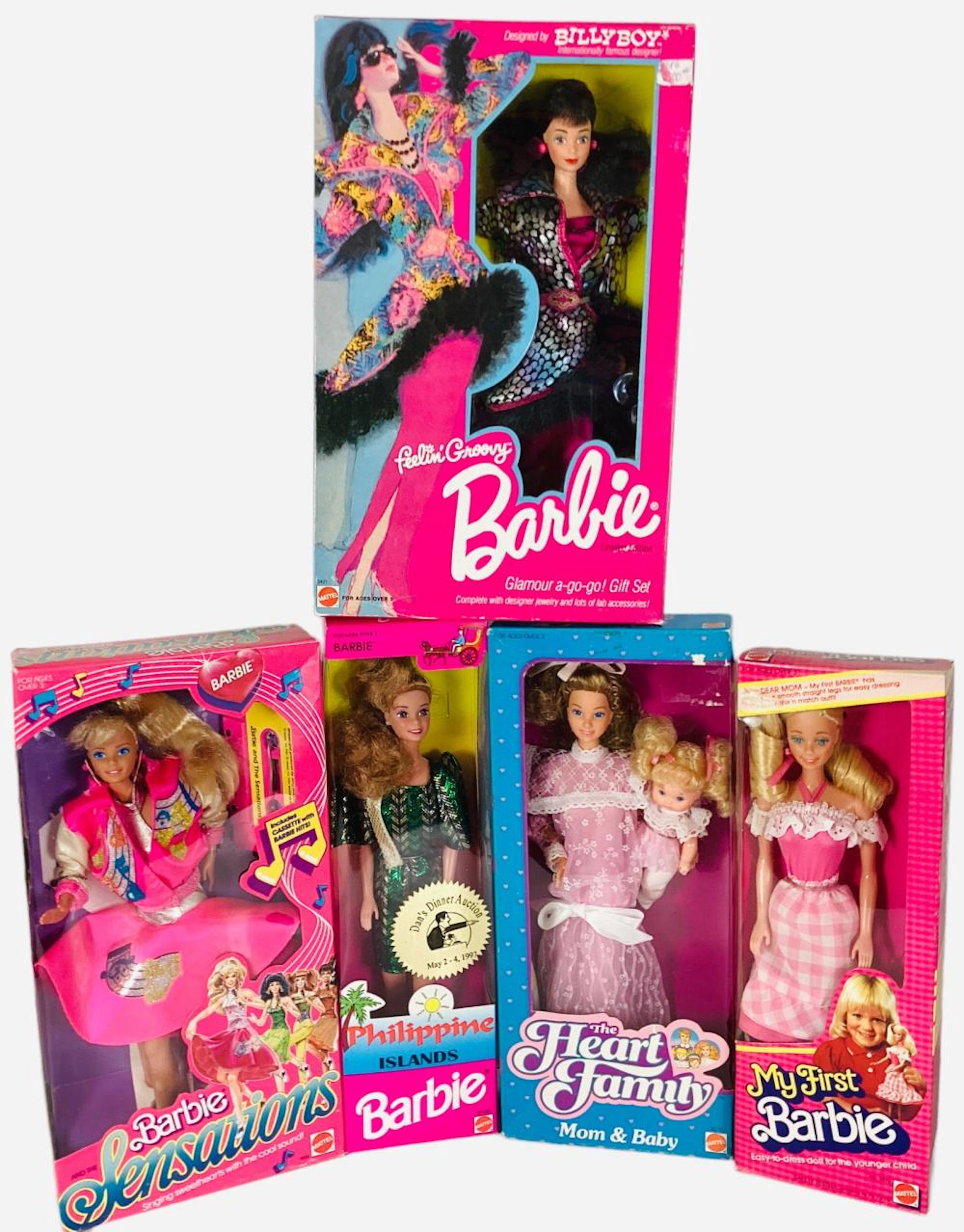 (5) Pink Box Barbies (1) 1986 Feelin' Groovy...