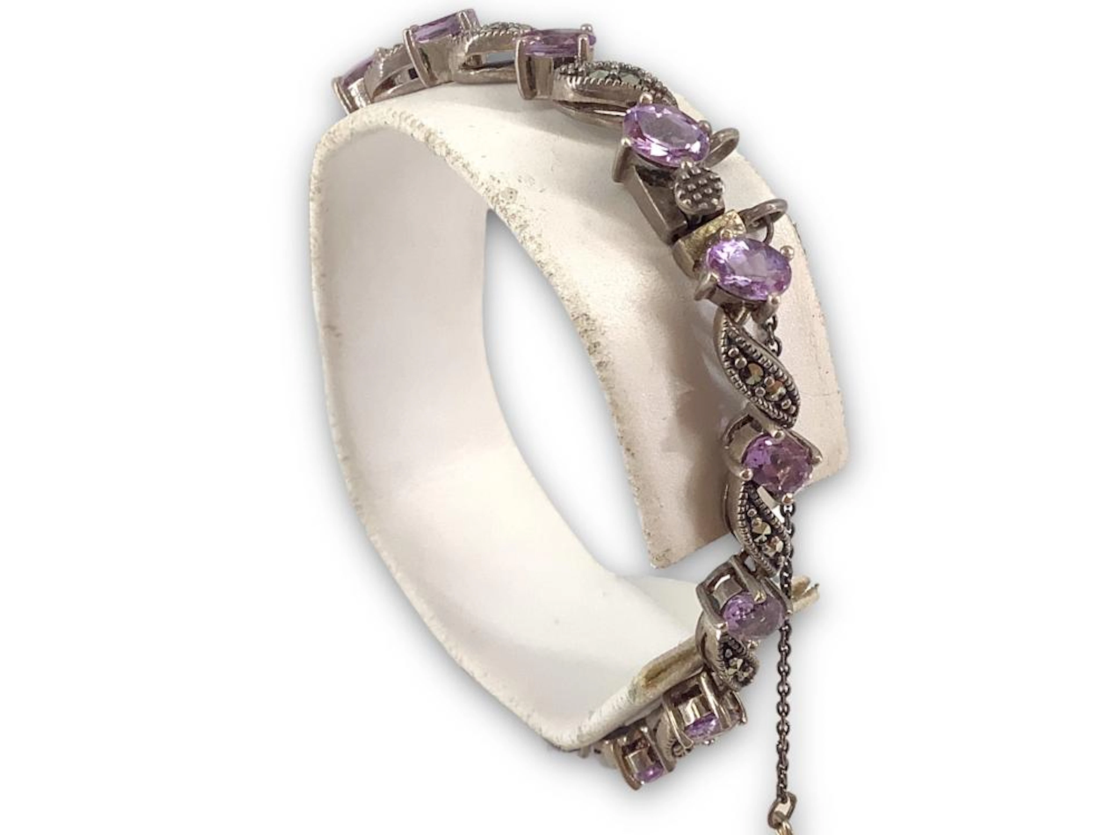 Sterling, Amethyst, and Marcasite Bracelet