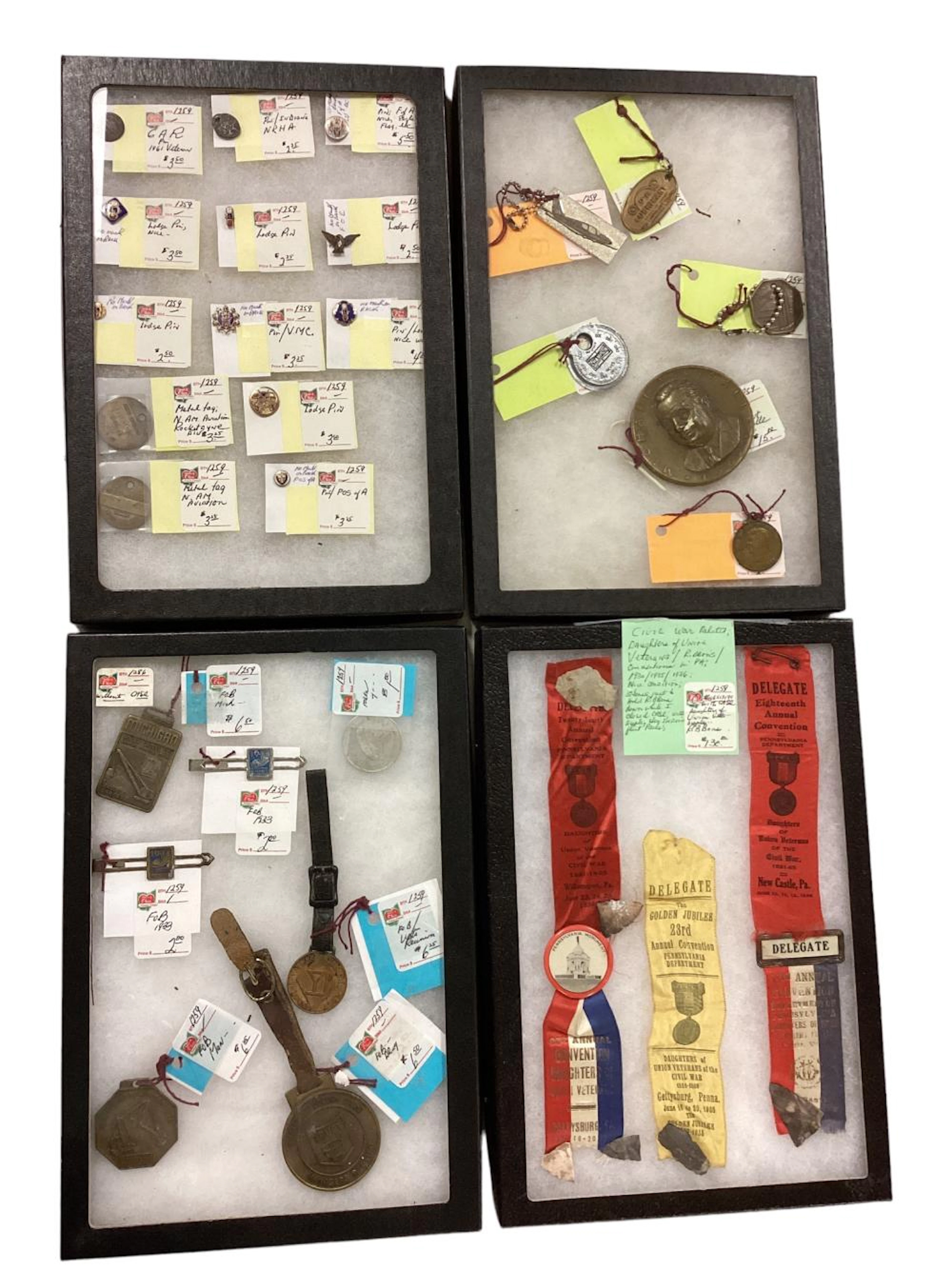 Lot of 4 display boxes with civil war related ribbons