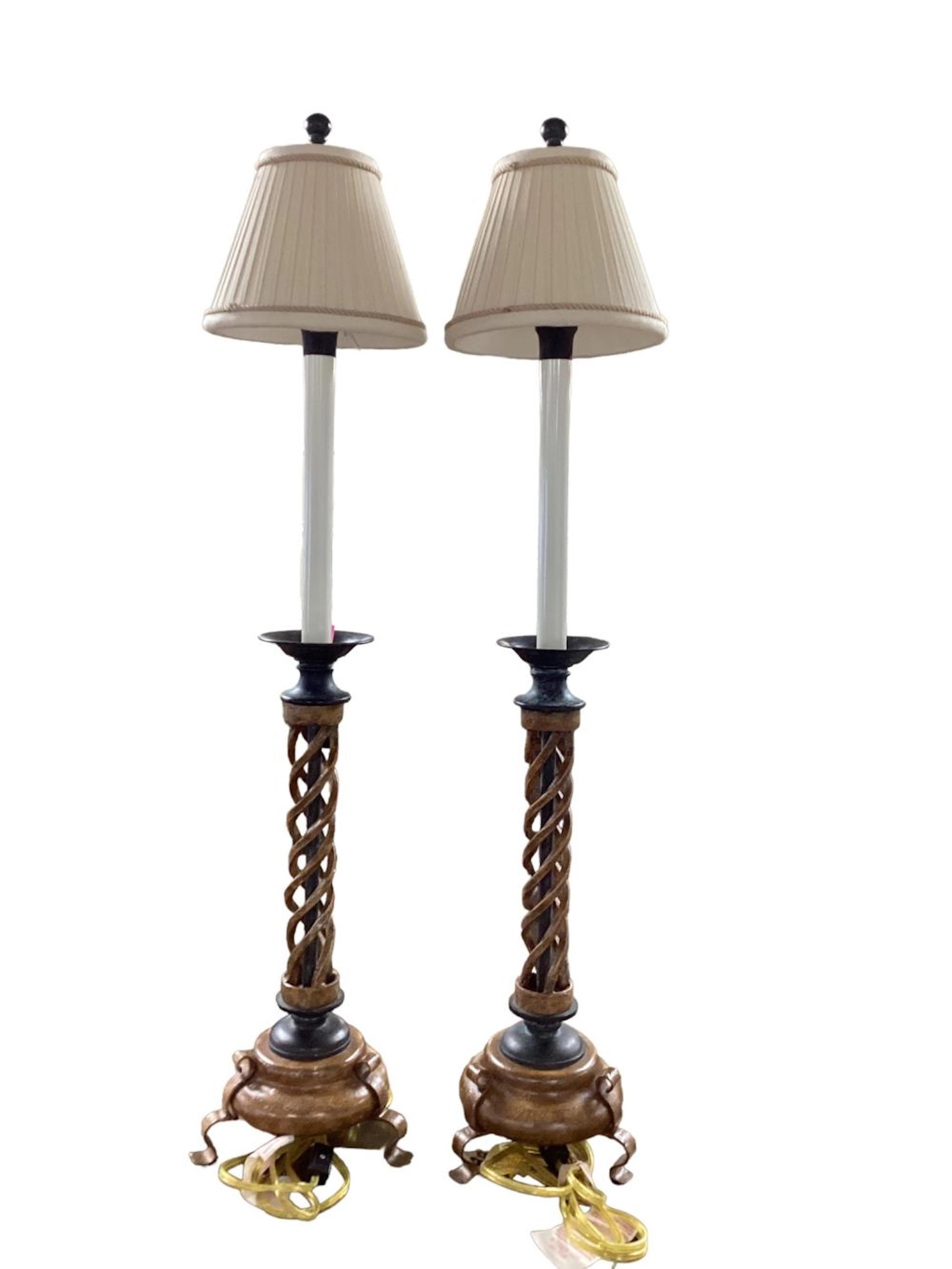 Pair of Maitland-Smith metal twist candlestick buffet lamps