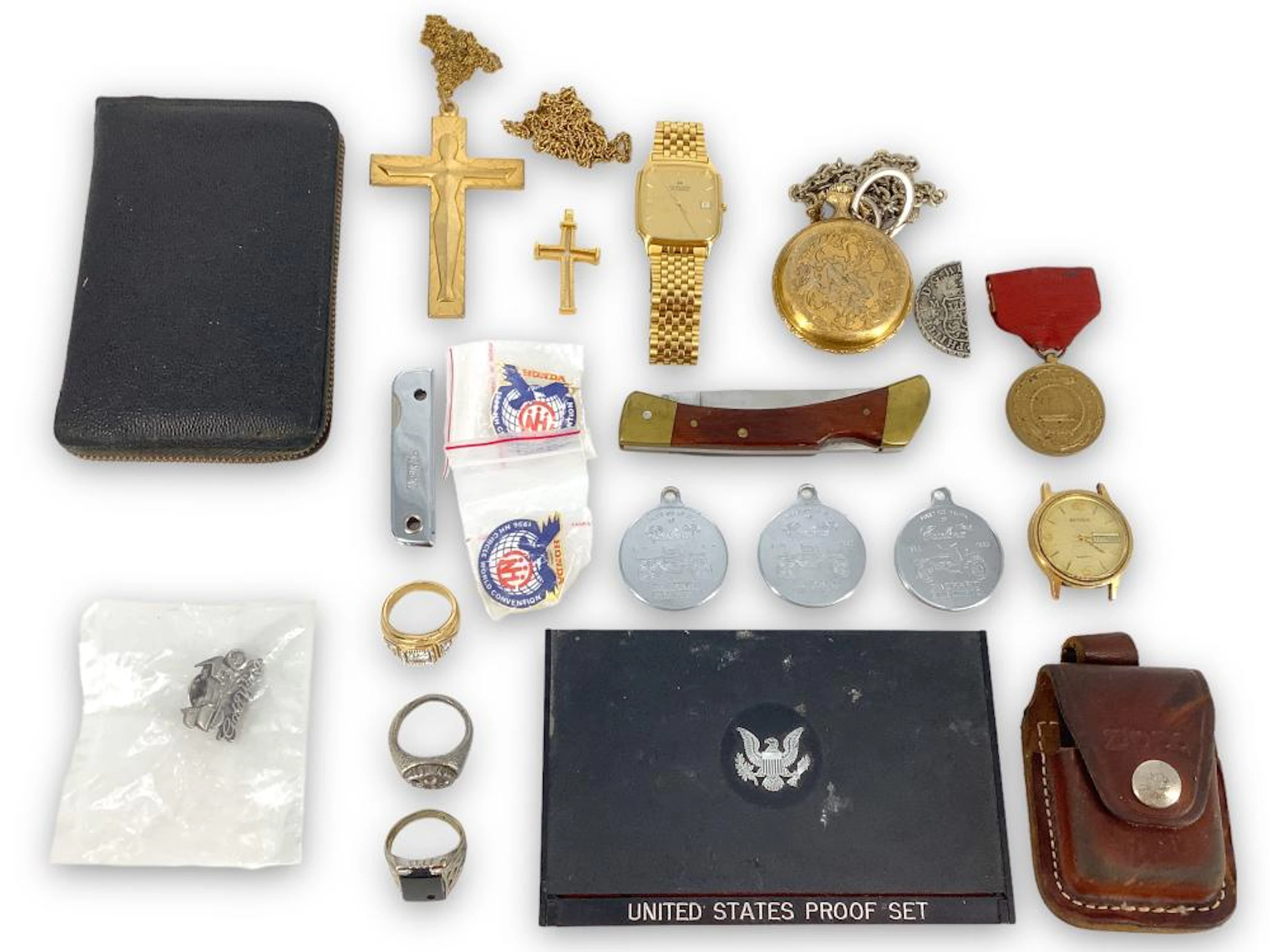 Lot of Assorted Accessories, Watches, and Coins