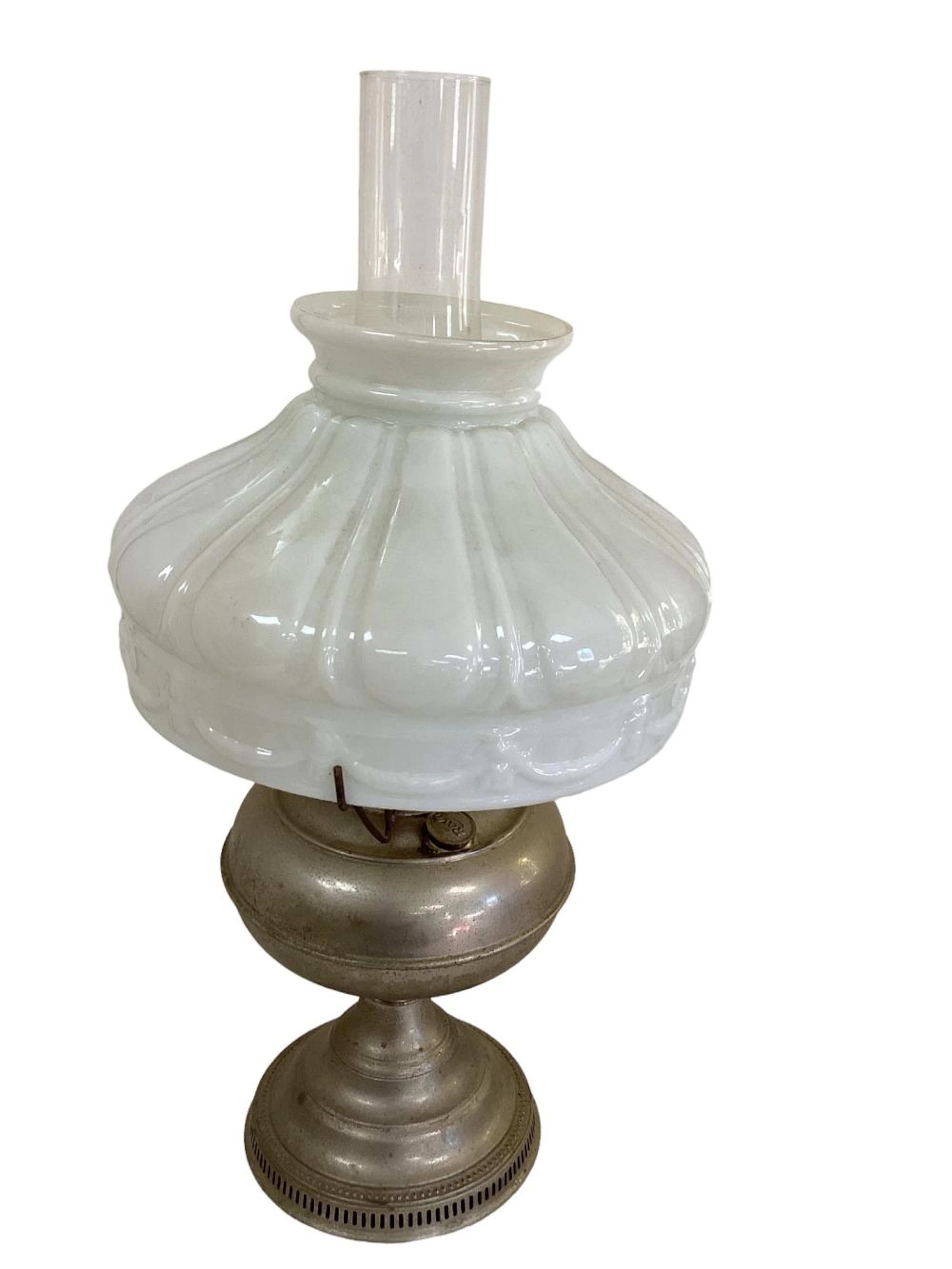 Rayo Metal Base Oil Lamp with Glass Shade & Chimney