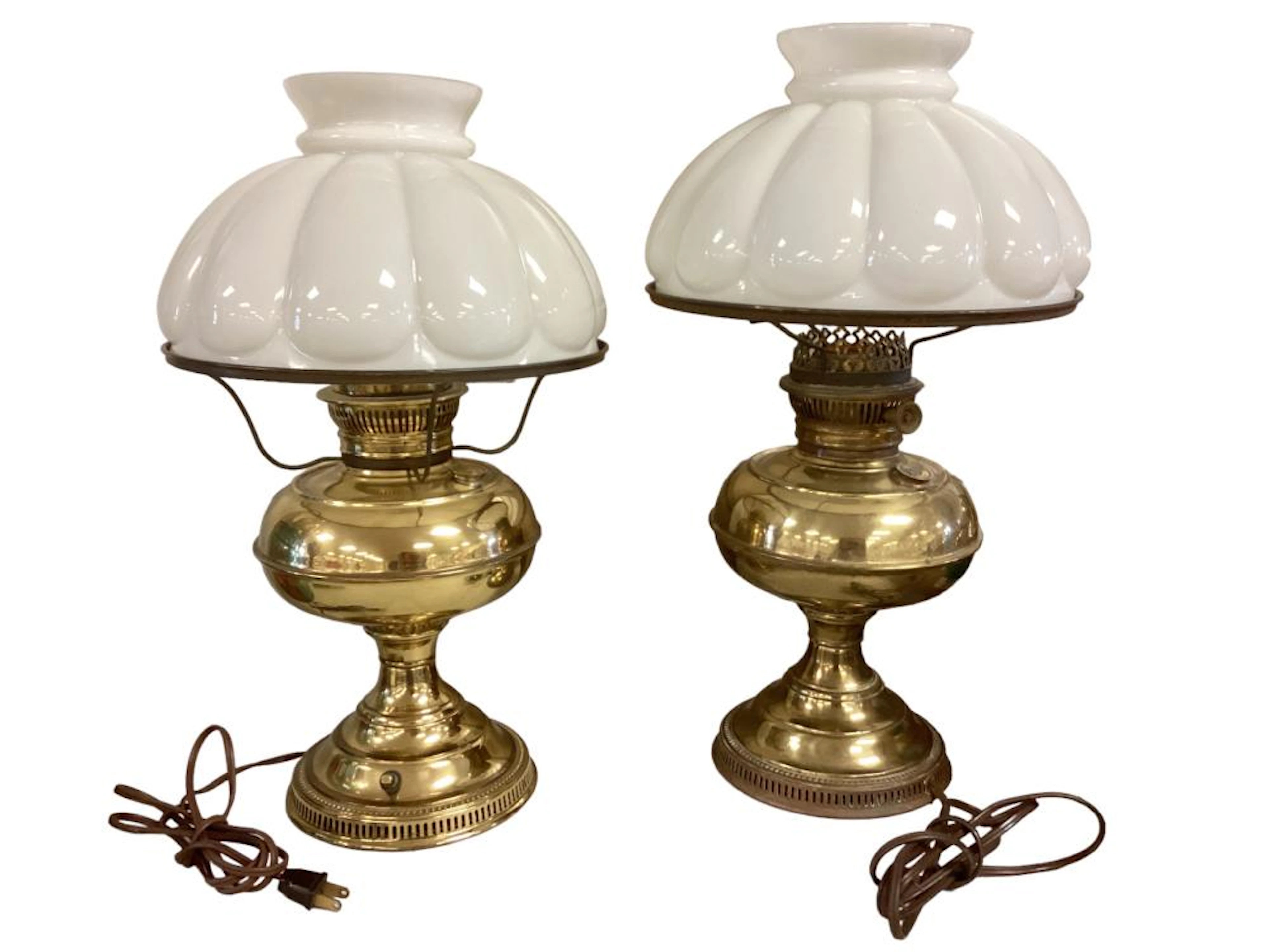 Pair of Brass & Glass Lamps