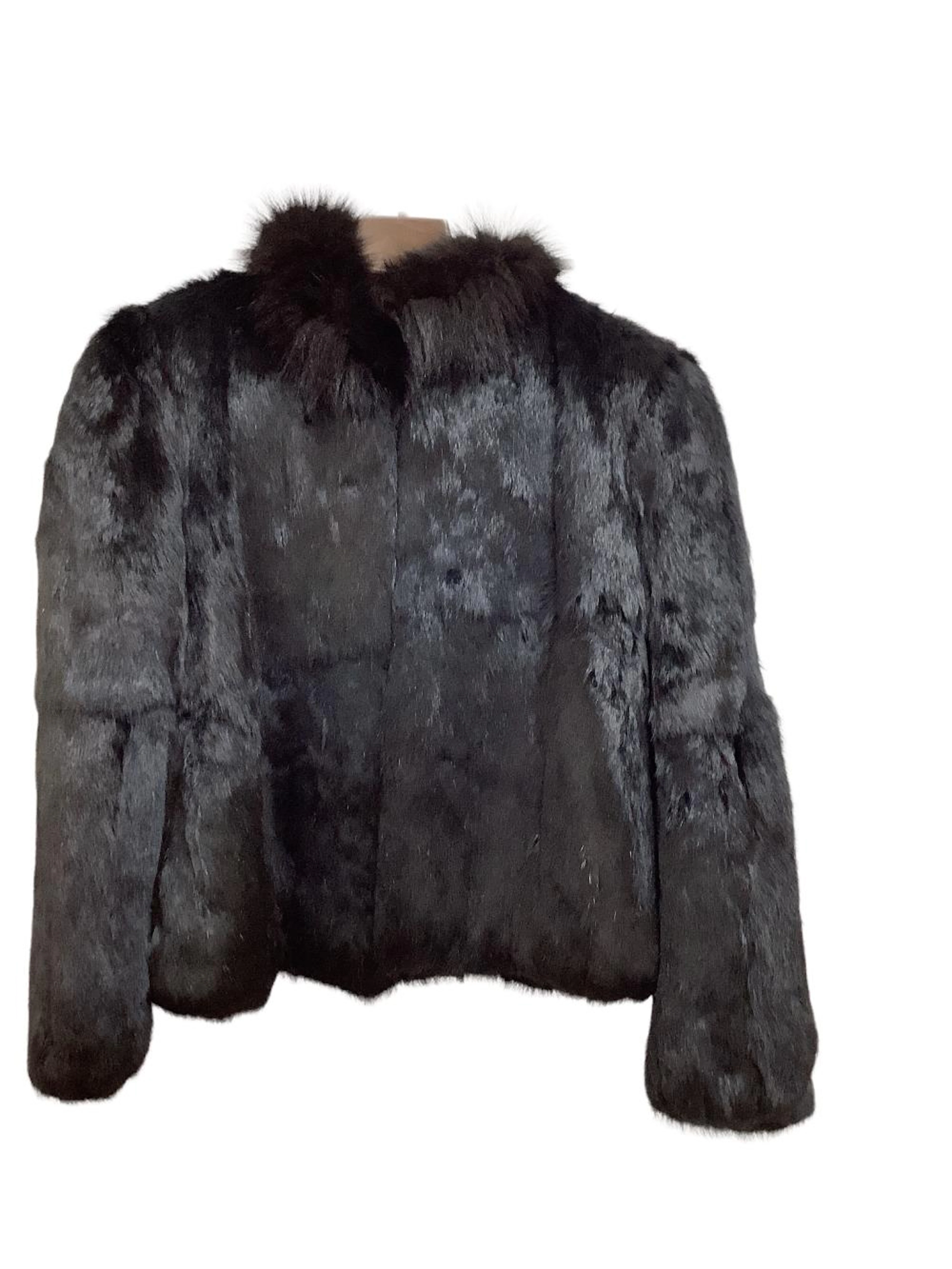 atural Rabbit Fur Sergio Valente coat, Dyed Black
