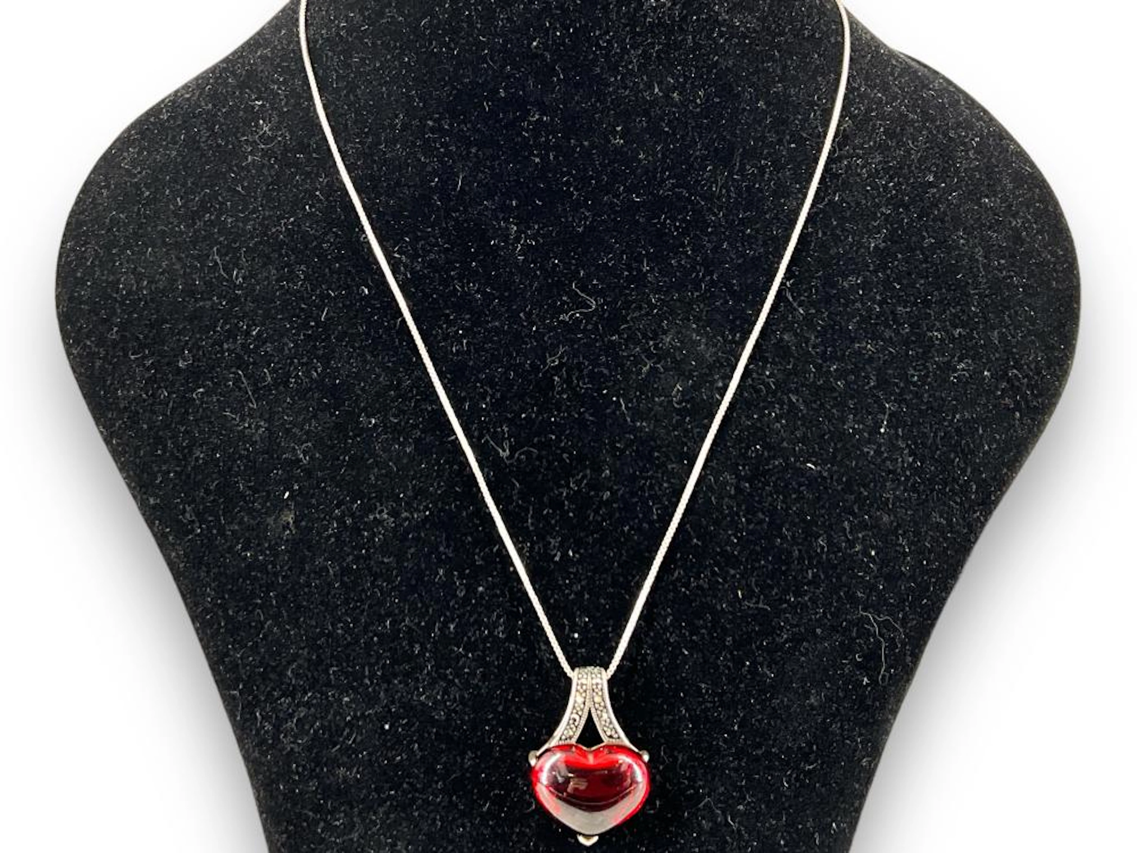Sterling Silver Necklace with Red Glass Slide Pendant