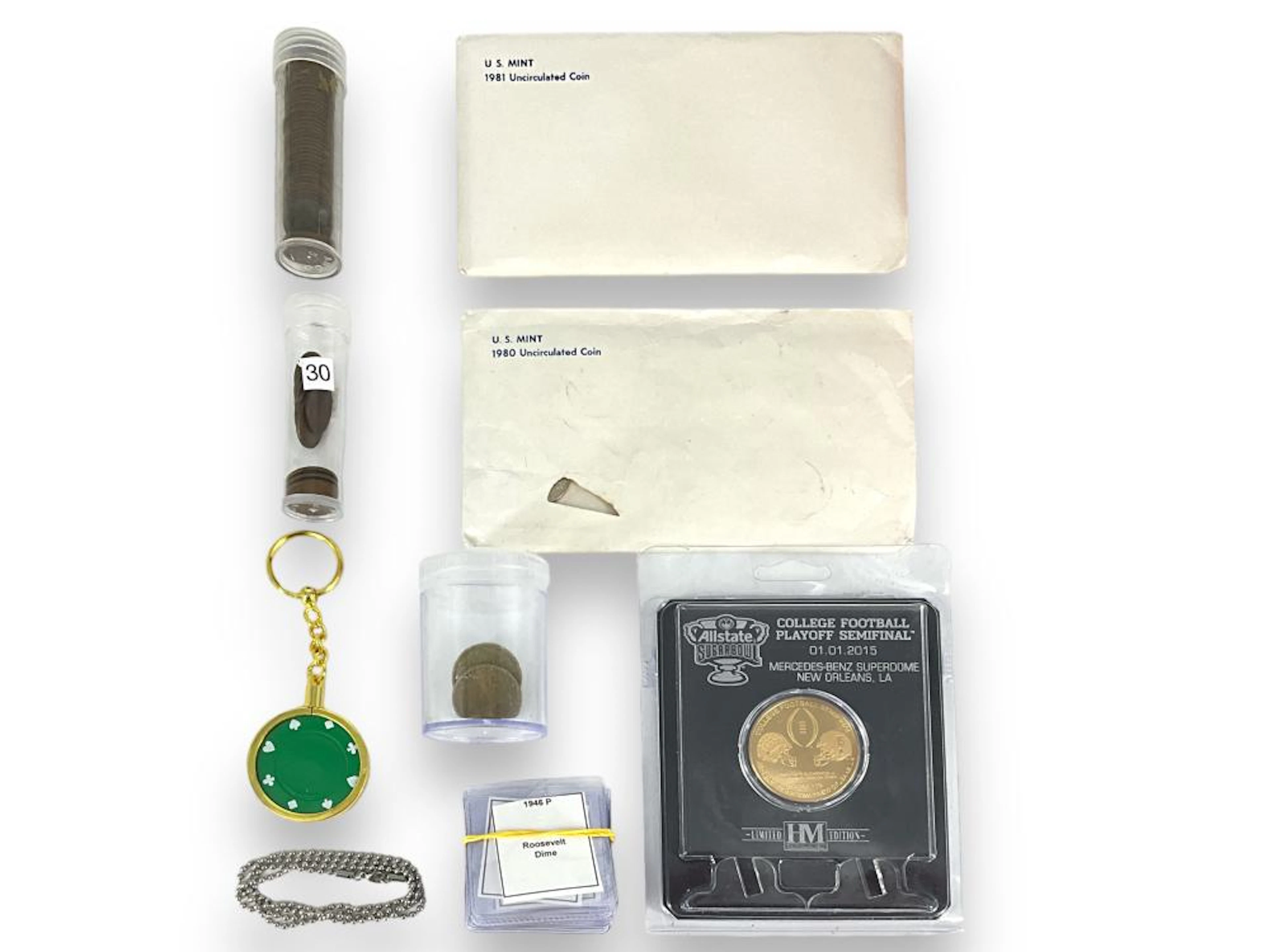 Box Lot Of Mixed Coins & A Few Miscellaneous Items