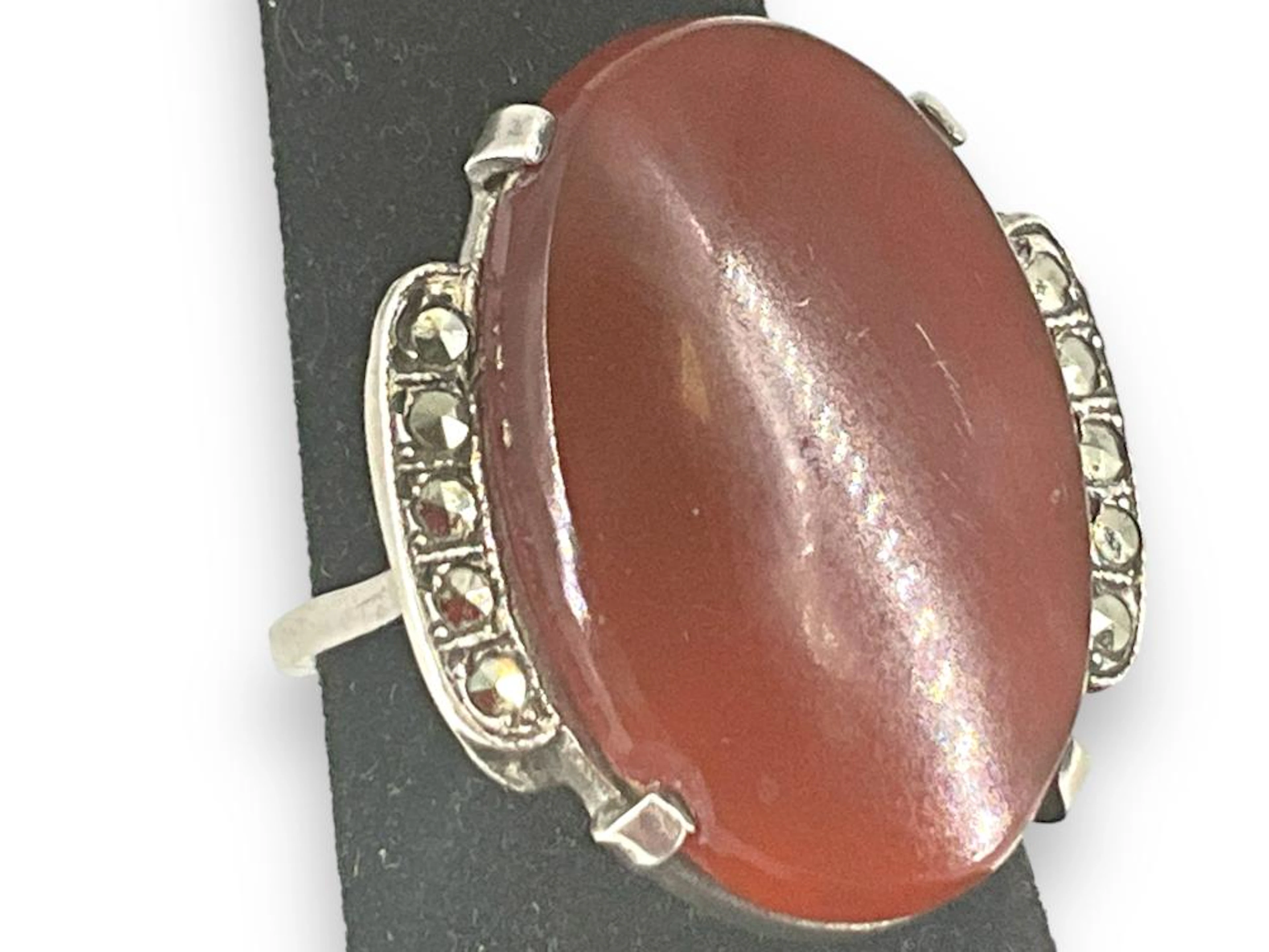Sterling Silver Ring with Carnelian and Marcasite Stones