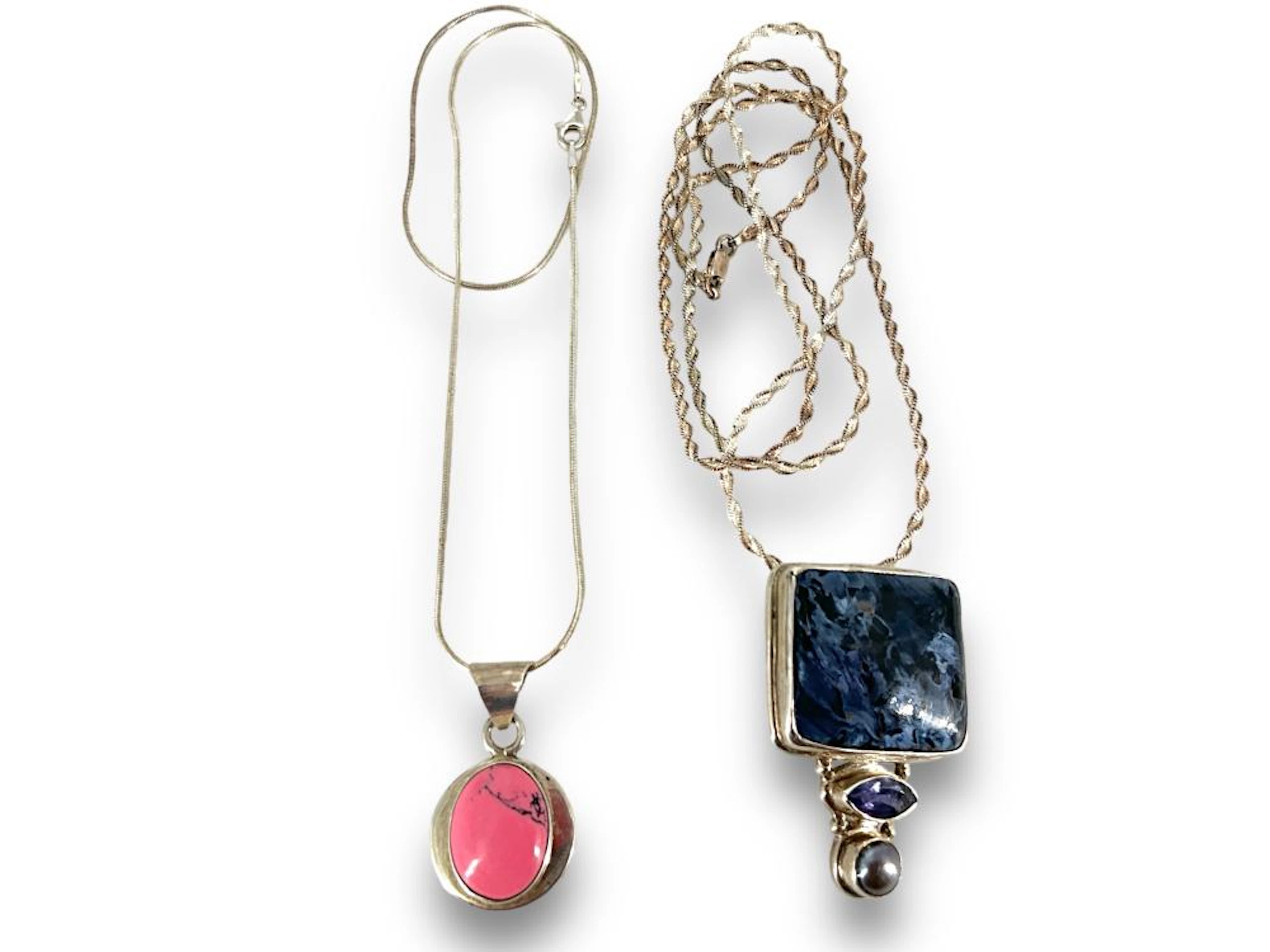 Silver Necklaces in Pink and Blue