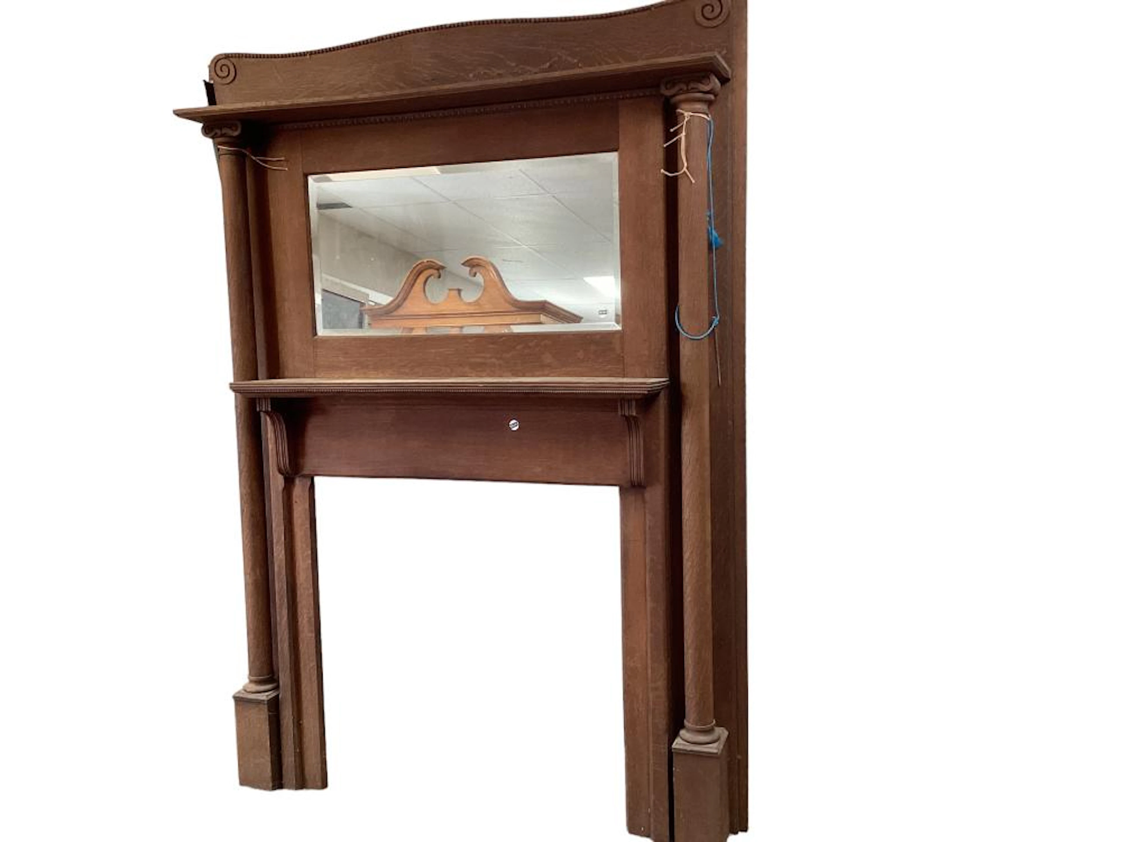 Oak Fireplace Mantel with Beveled Mirror