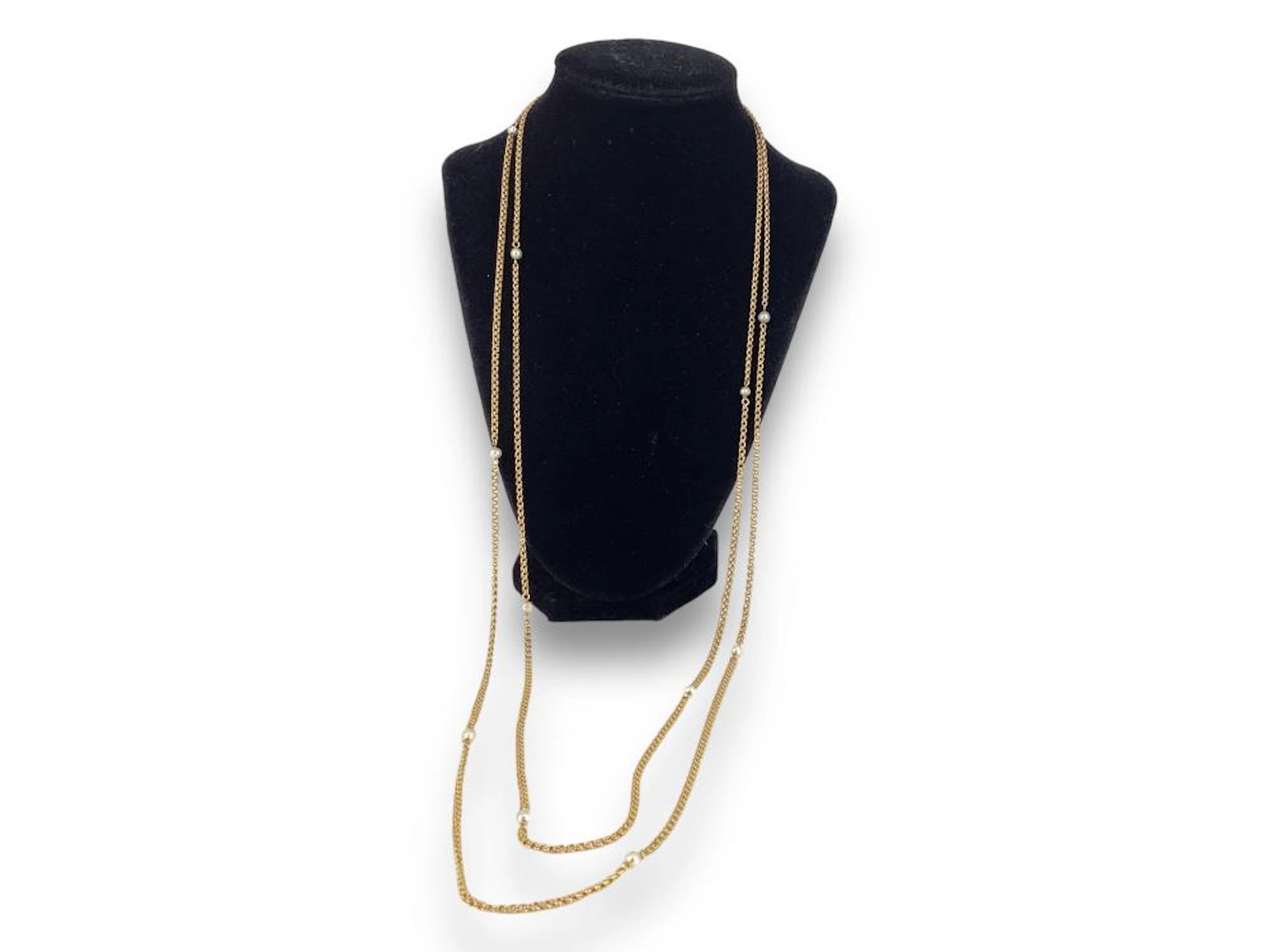 Fantastic 18kt Yellow Gold Watch Chain With Pearl Adornments