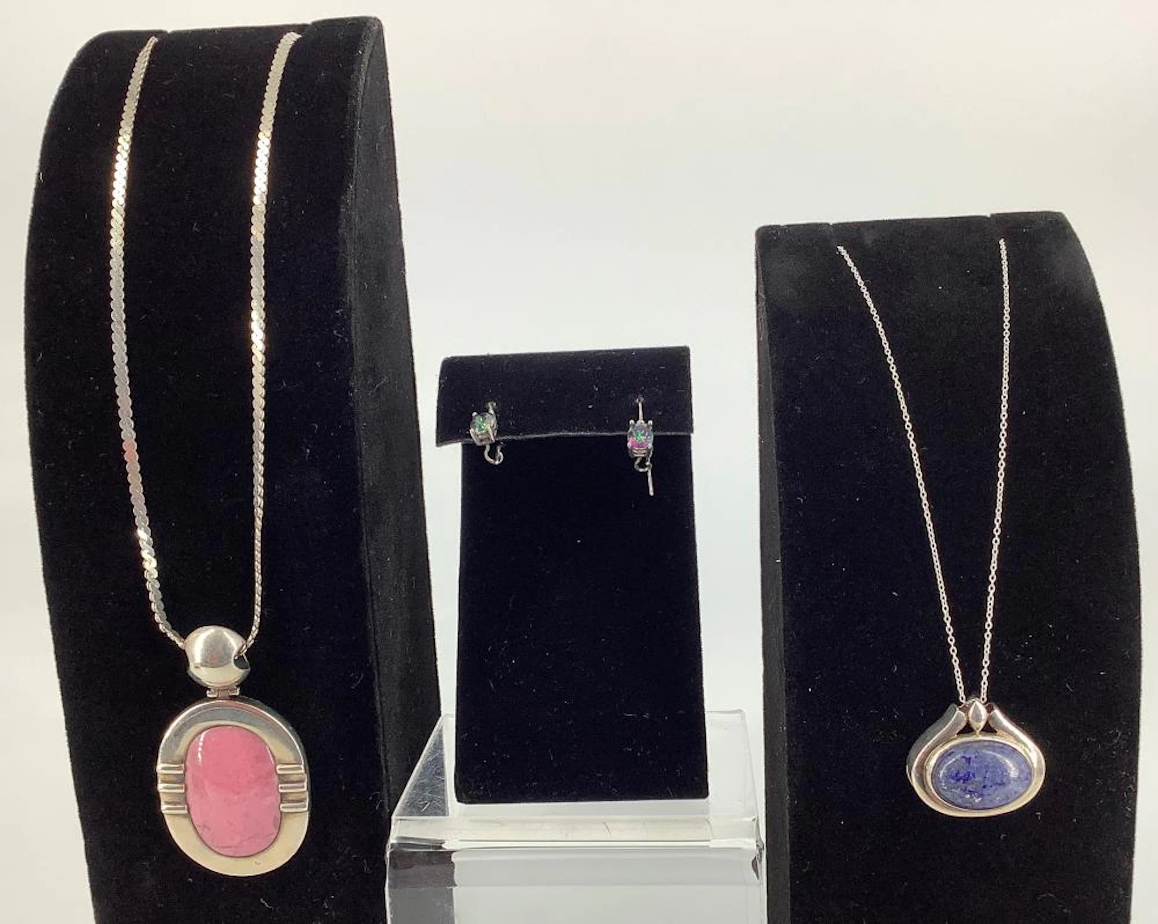 Two Bold Silver Statement Necklaces and Mystic Topaz Earrings