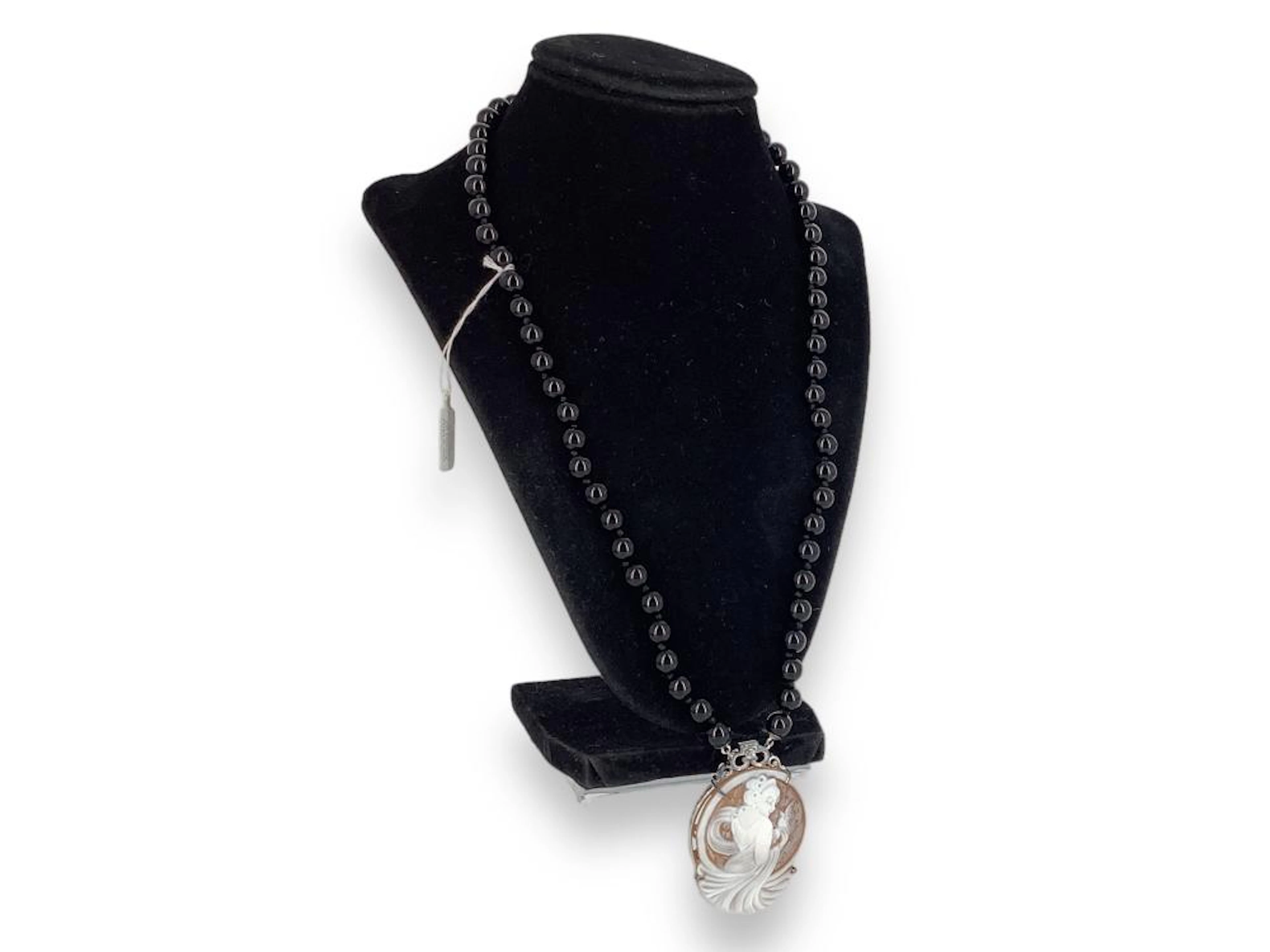 Modern Onyx Necklace with Cameo Pendant