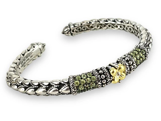 Ornate Sterling Silver 18kt YG & Gemstone Bracelet