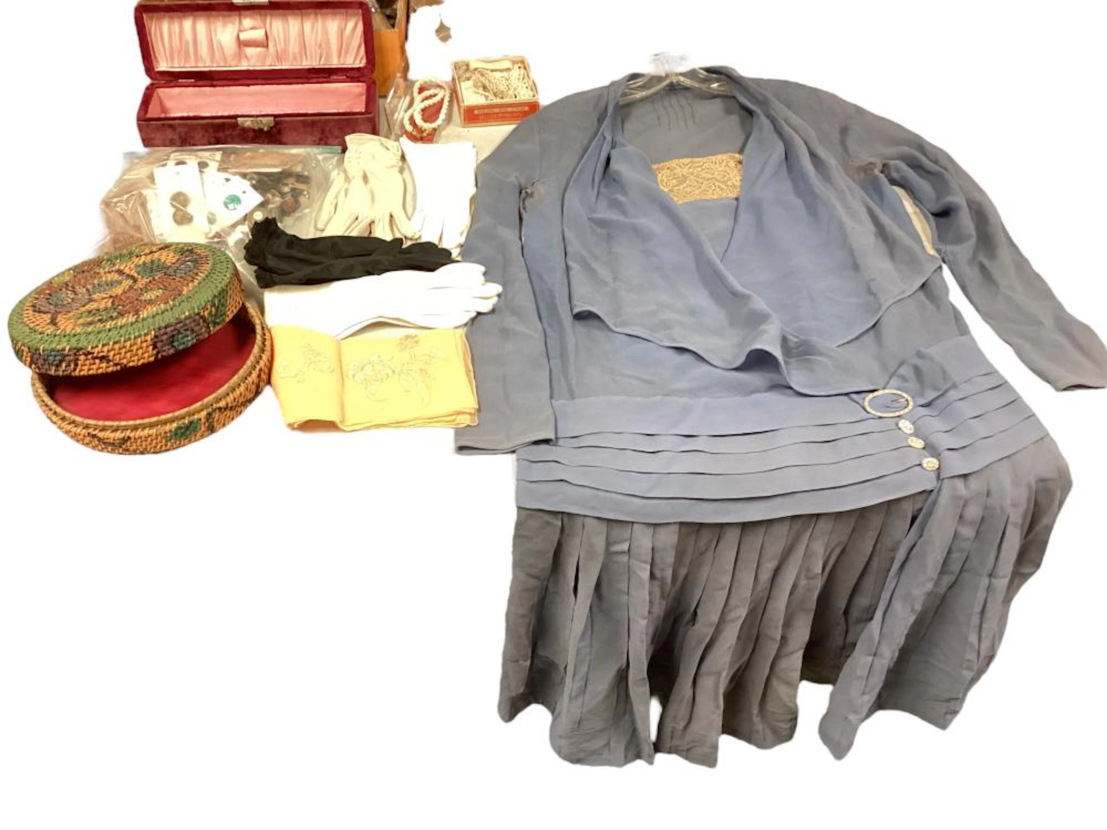 Vintage Crepe Flapper Dress, Gloves, More
