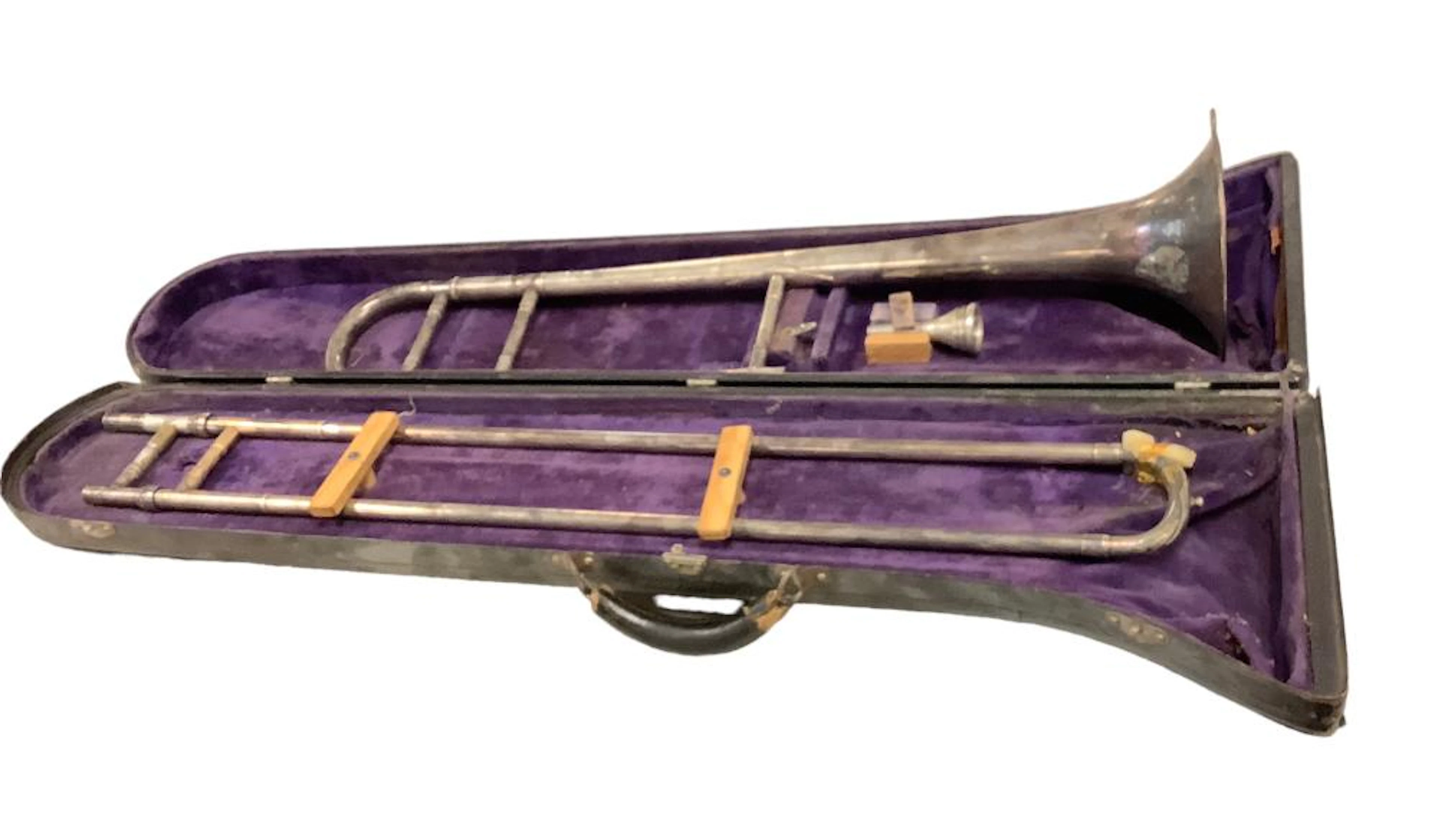 Vintage Boston Musical Instruments Silverplate Trombone and Case.