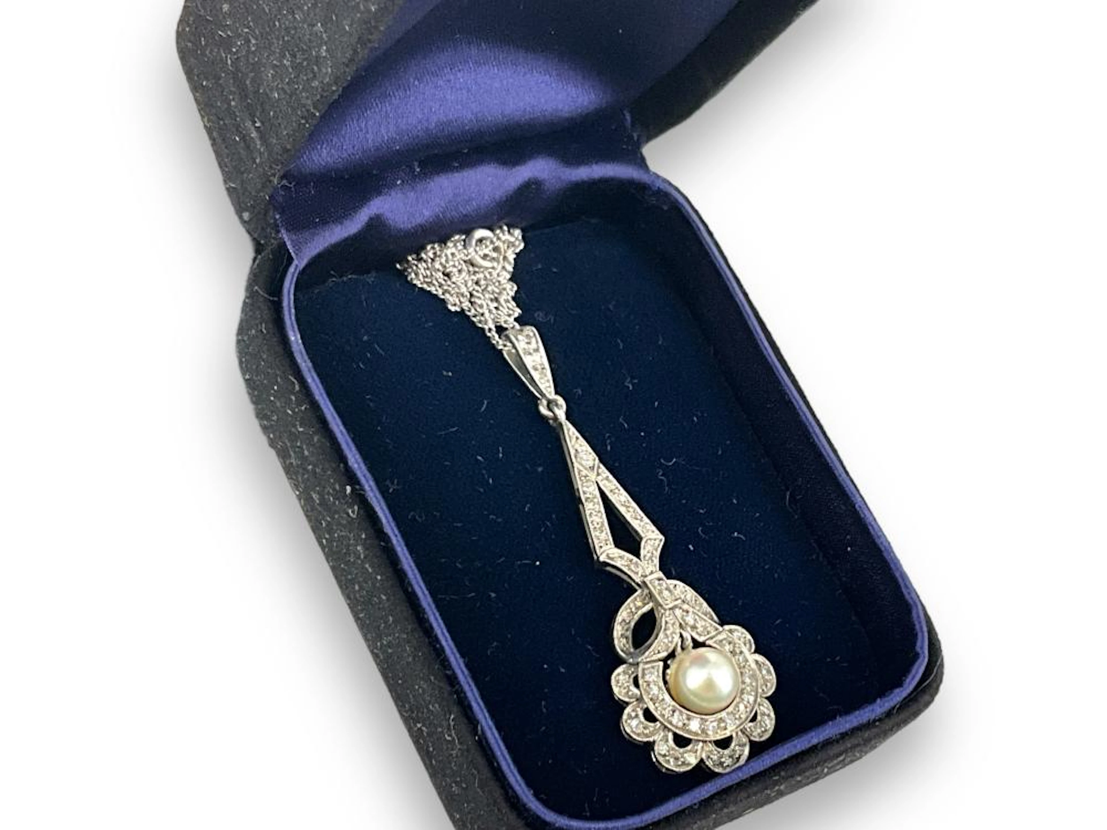 White Gold Chain Necklace with Palladium Pendant ft. Pearl and Diamonds