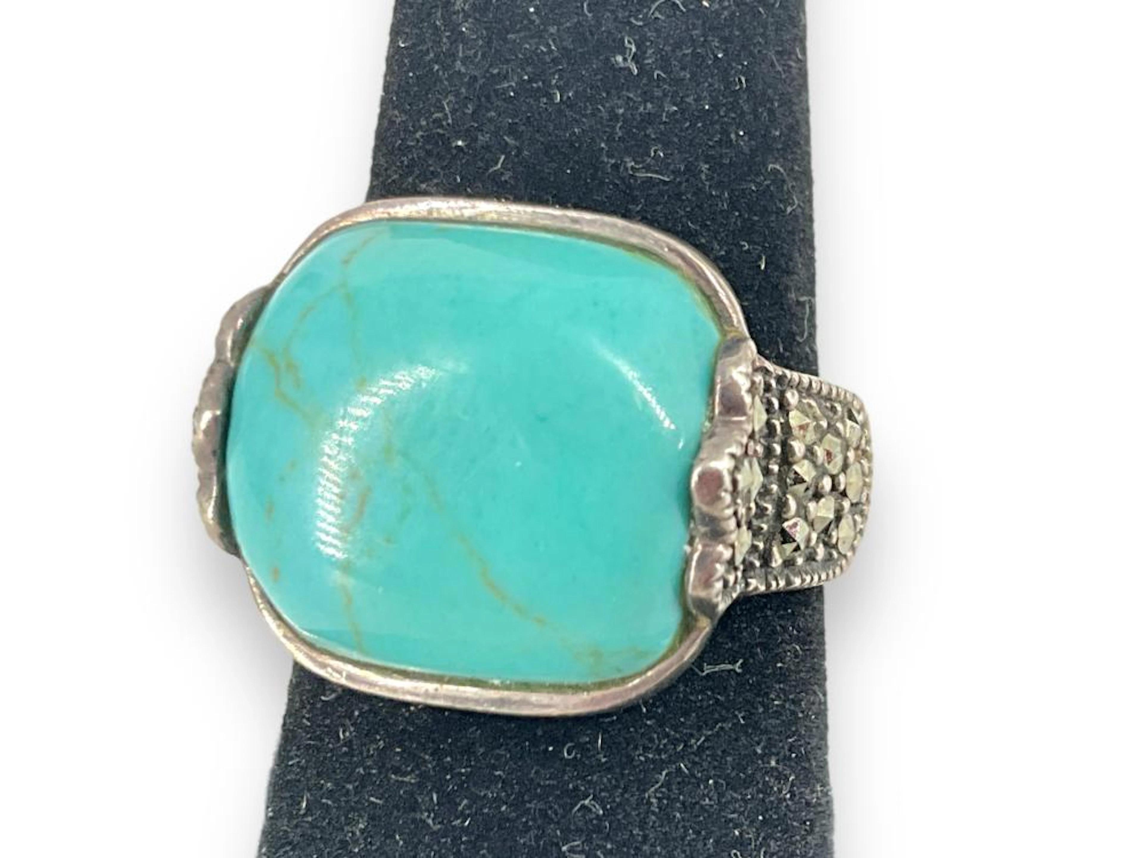 Sterling Silver and Turquoise Stone Cabochon Ring