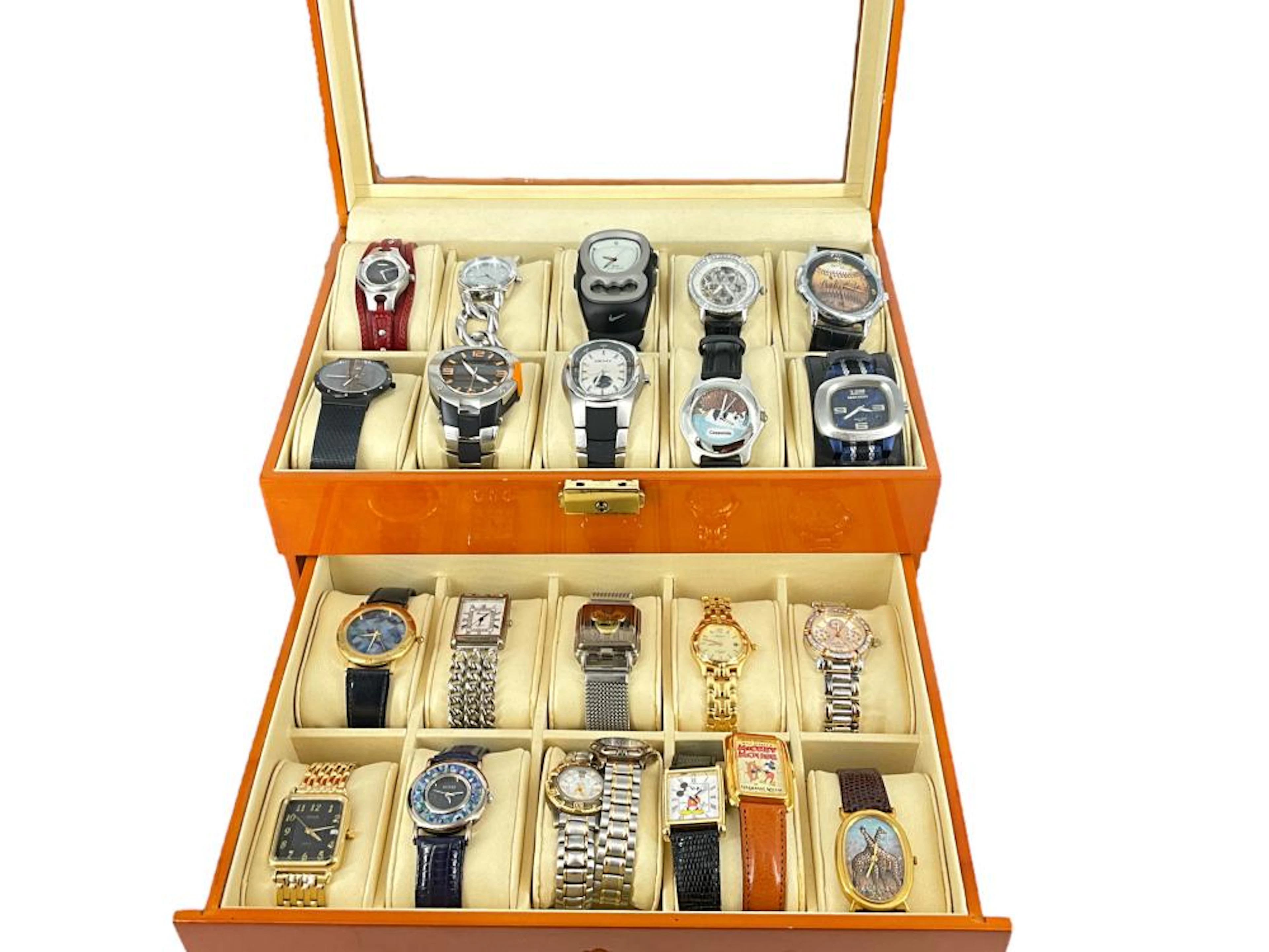Attractive Wood Watch Box w/ 22 Fashion Watches