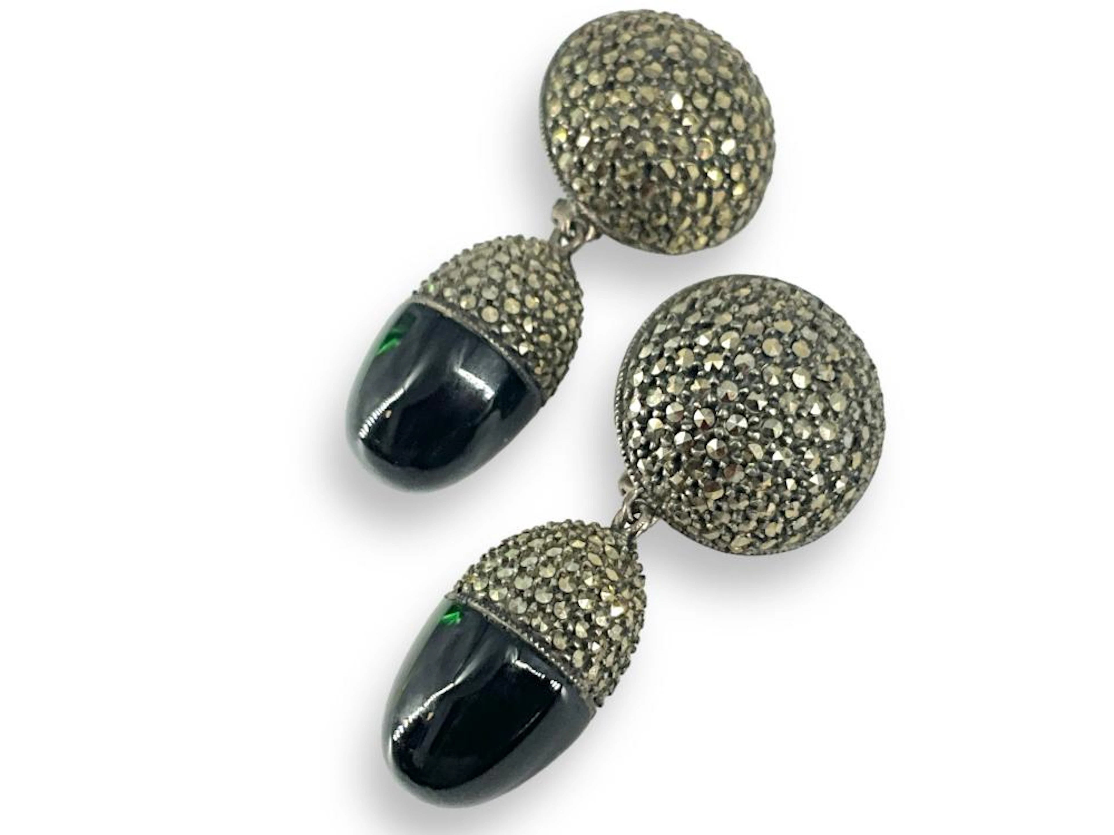 Pair of Sterling Silver & Stone Dangle Earrings