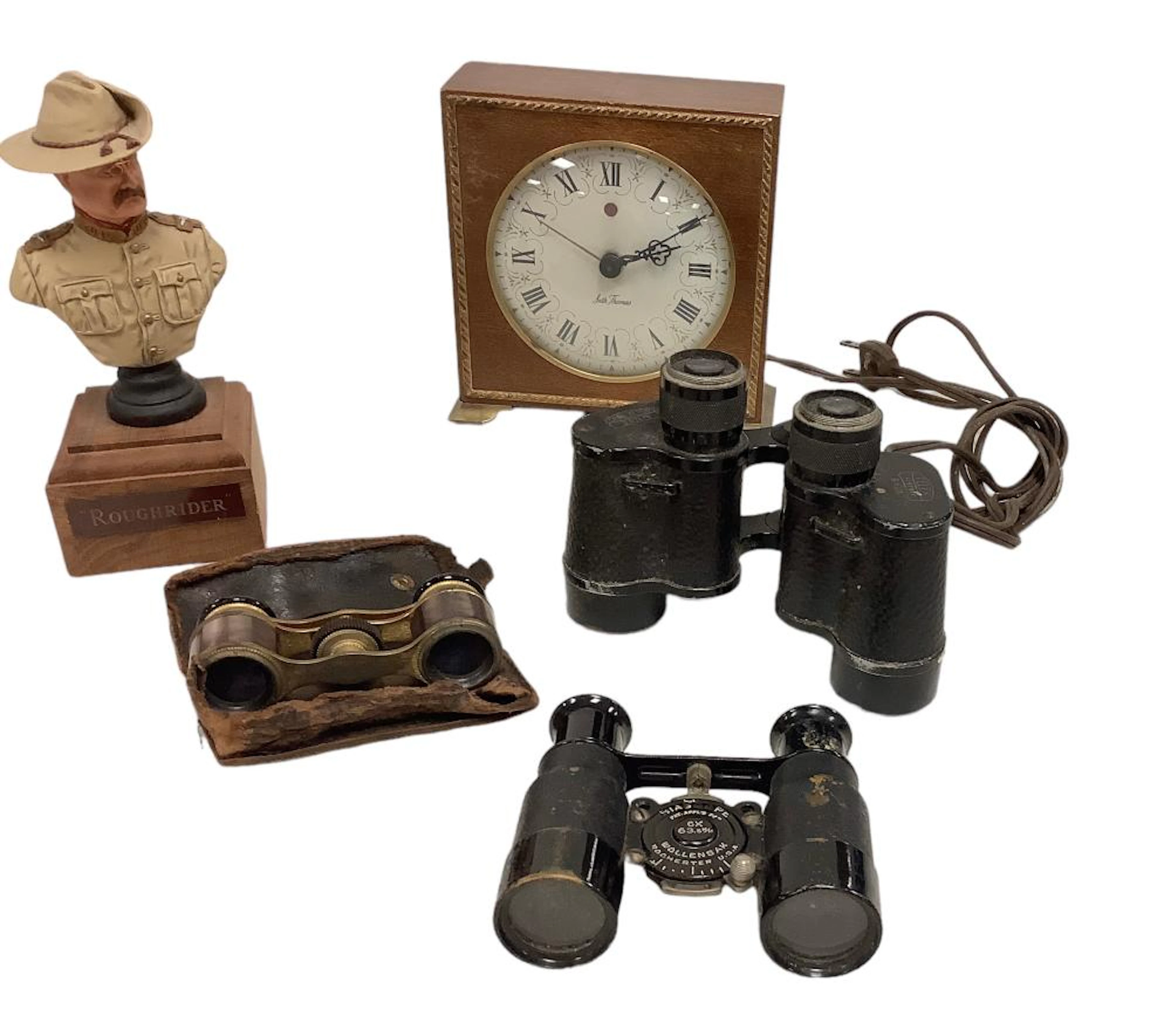 Antique Binoculars, Opera Glasses, Seth Thomas Clock and Teddy