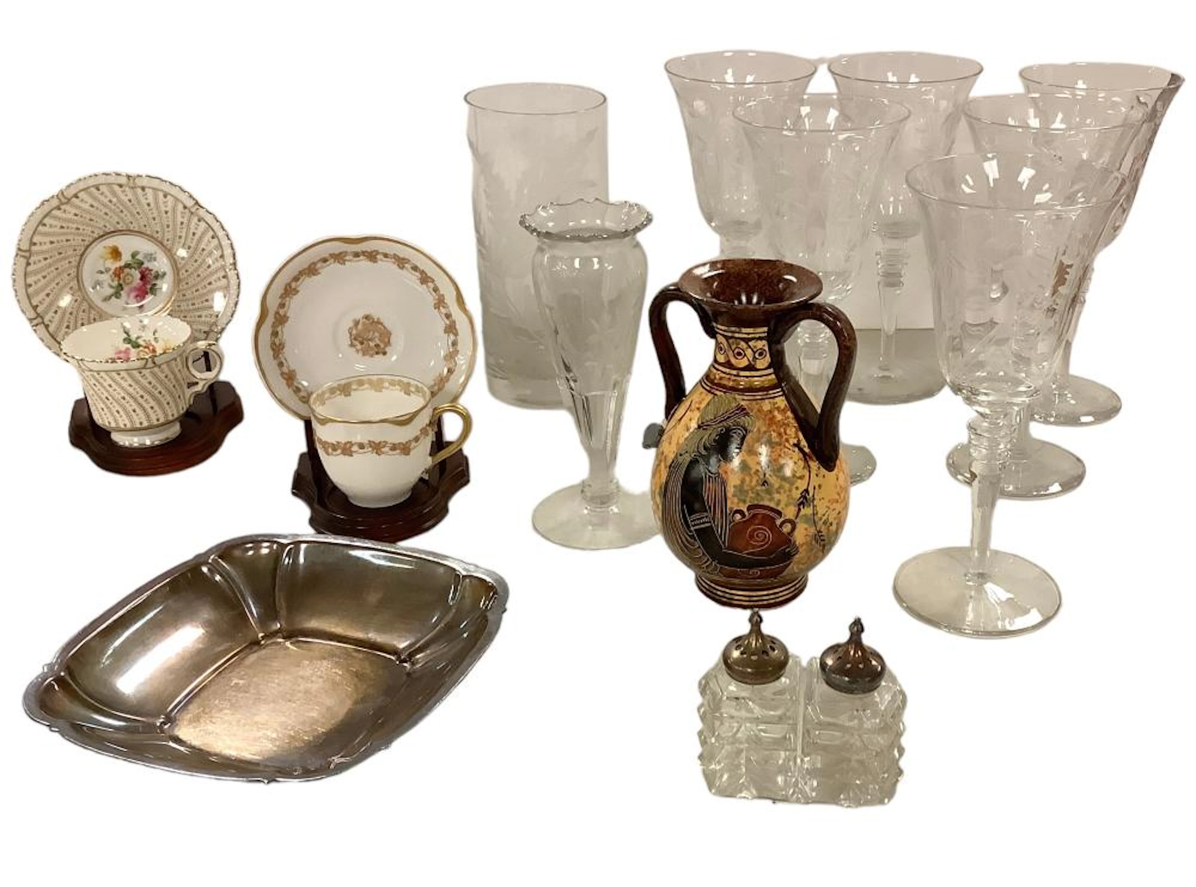 Beautiful Assortment of China, Crystal and Silver Entertainment Pieces