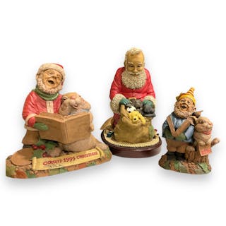 (3) Retired Gnome Sculptures by Tom Clark and Santa Sculpture by Tim Wolfe