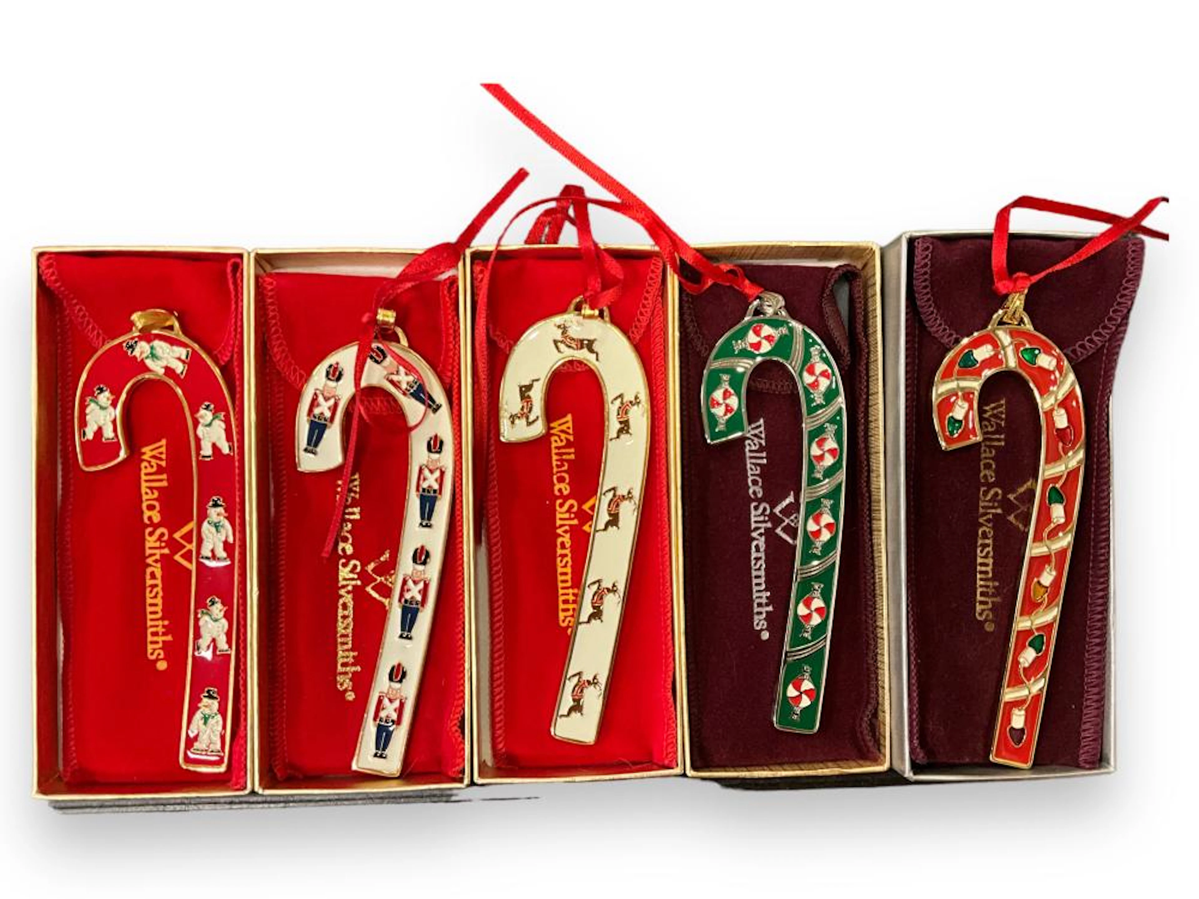 (5) Wallace Silversmiths ?Candy Cane? Ornaments 5 in. (12.7 cm.)